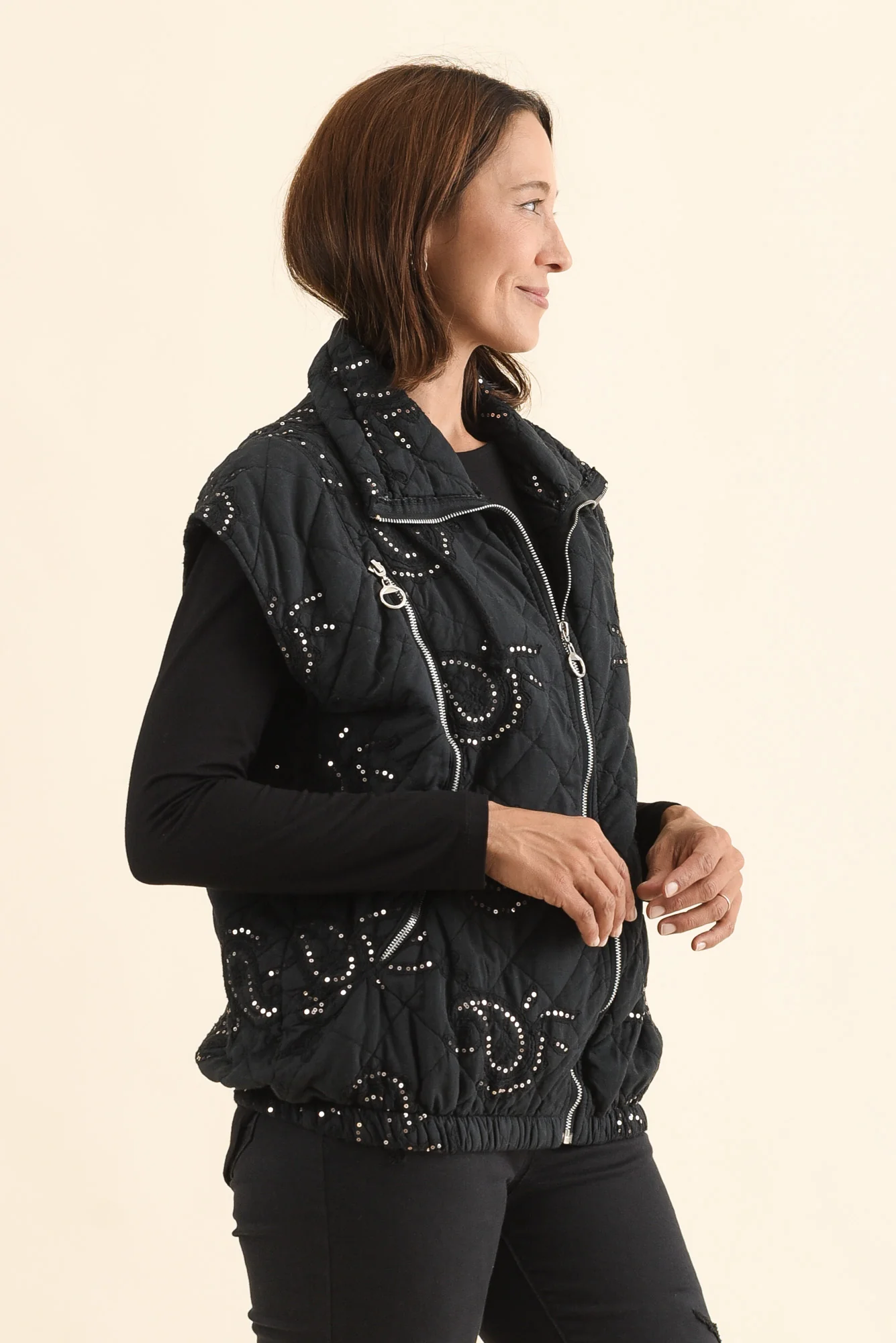 Kaylani Black Sequin Quilted Vest - Image 3
