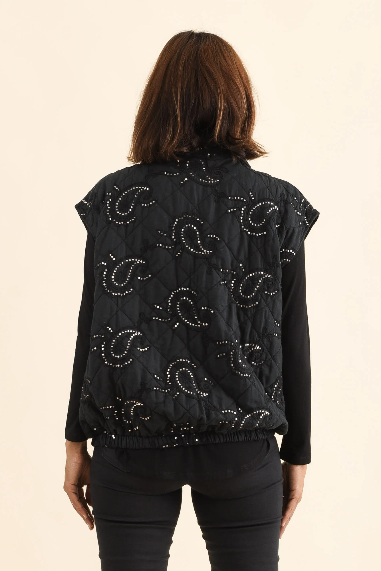 Kaylani Black Sequin Quilted Vest - Image 4