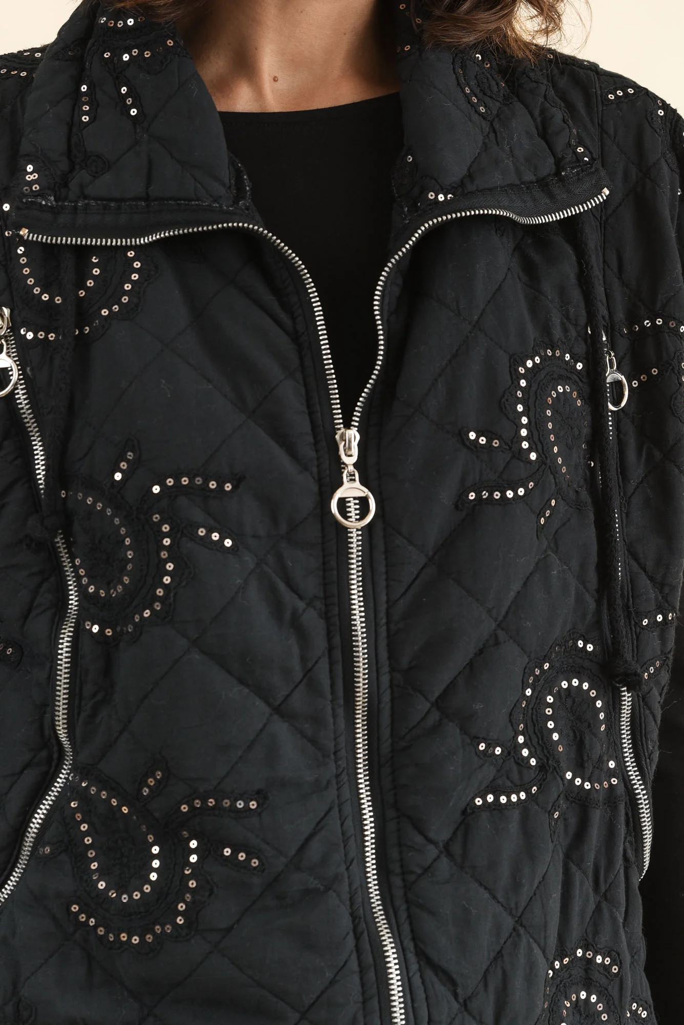 Kaylani Black Sequin Quilted Vest - Image 5