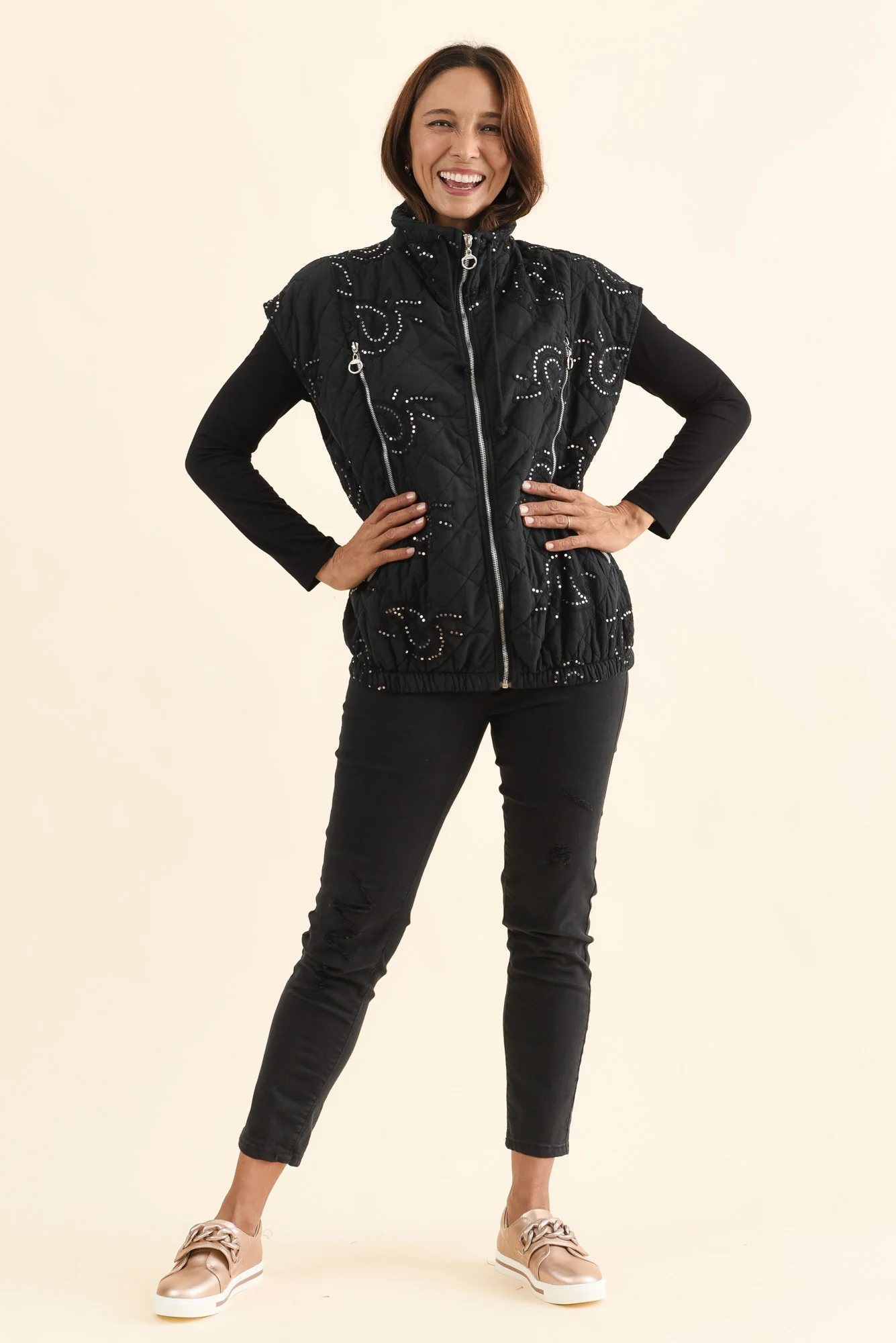 Kaylani Black Sequin Quilted Vest - Image 6