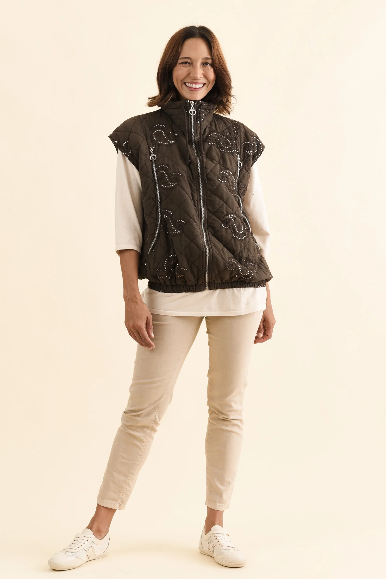 Kaylani Chocolate Sequin Quilted Vest - Image 3
