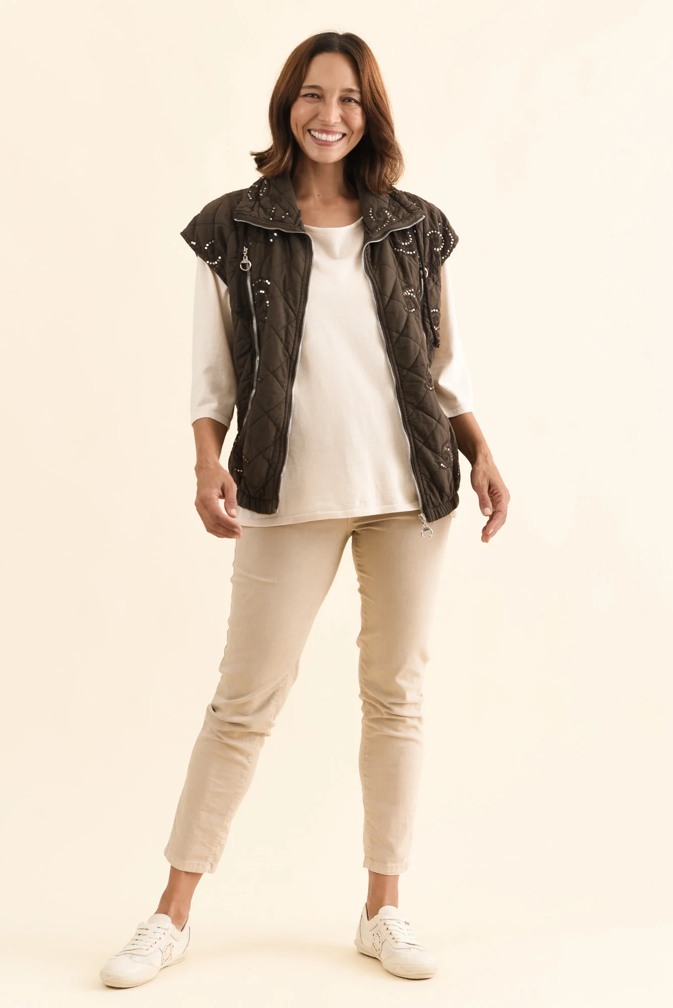 Kaylani Chocolate Sequin Quilted Vest - Image 7