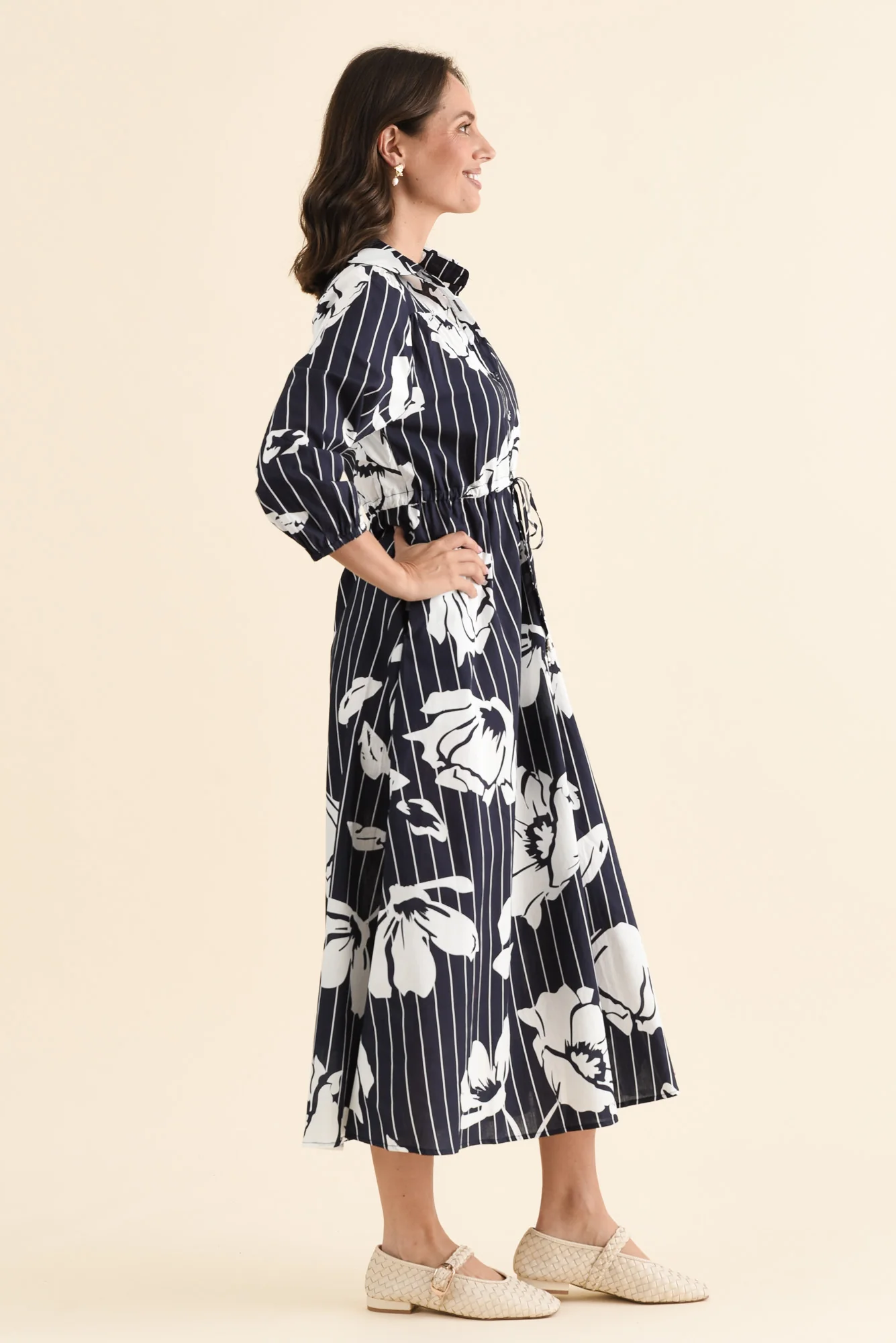 Keaton Navy Floral Stripe Tie Dress - Image 3