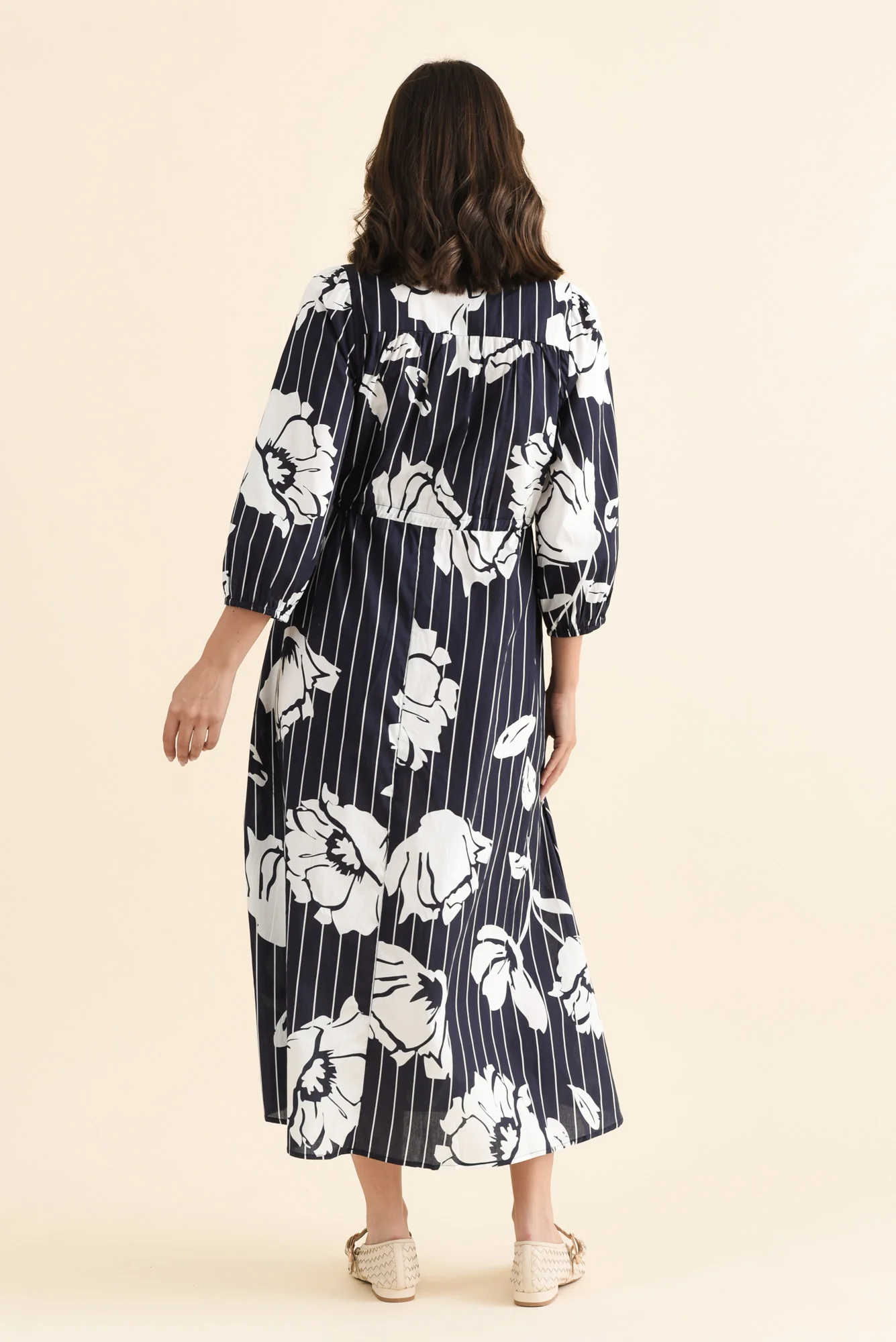 Keaton Navy Floral Stripe Tie Dress - Image 4