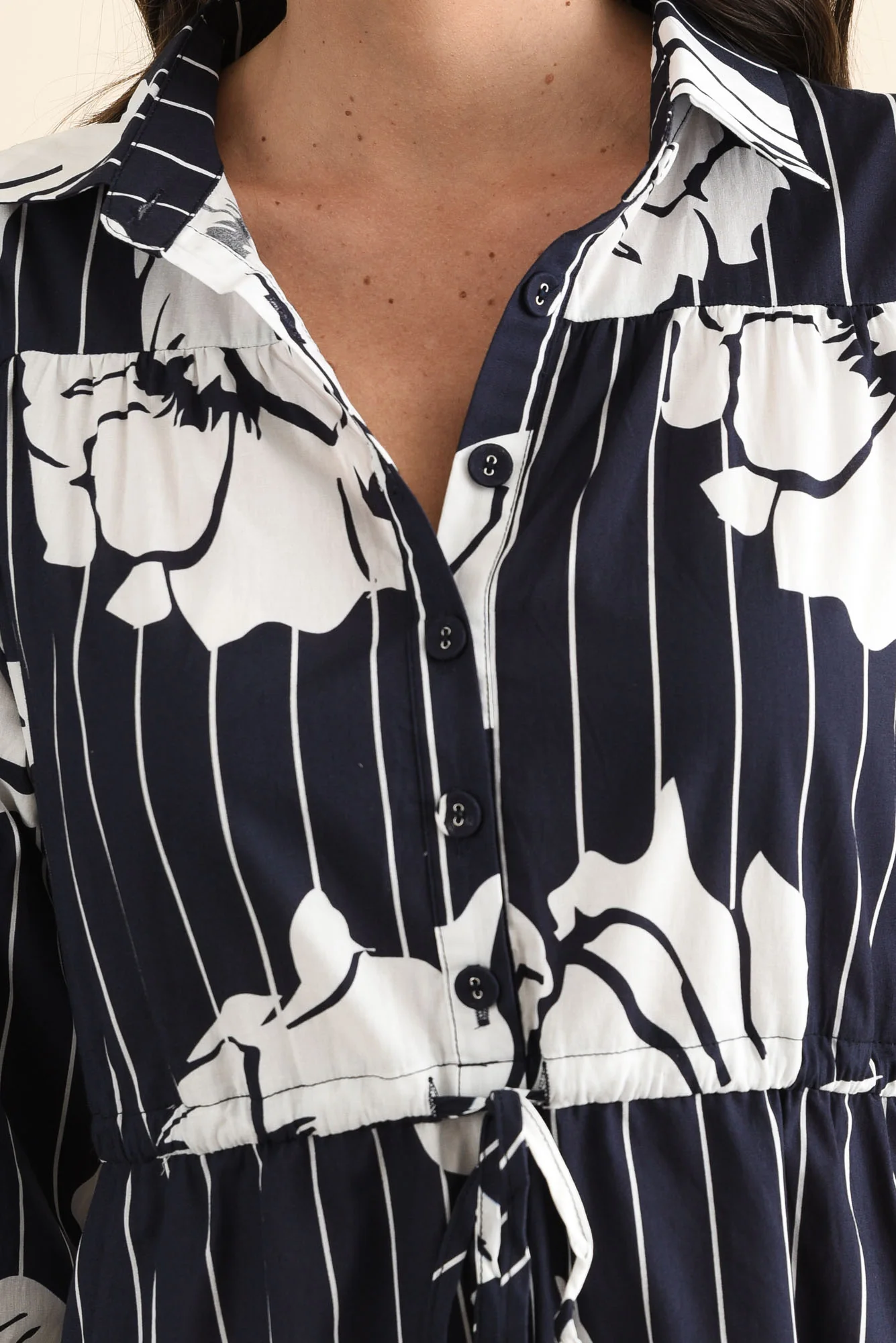 Keaton Navy Floral Stripe Tie Dress - Image 5