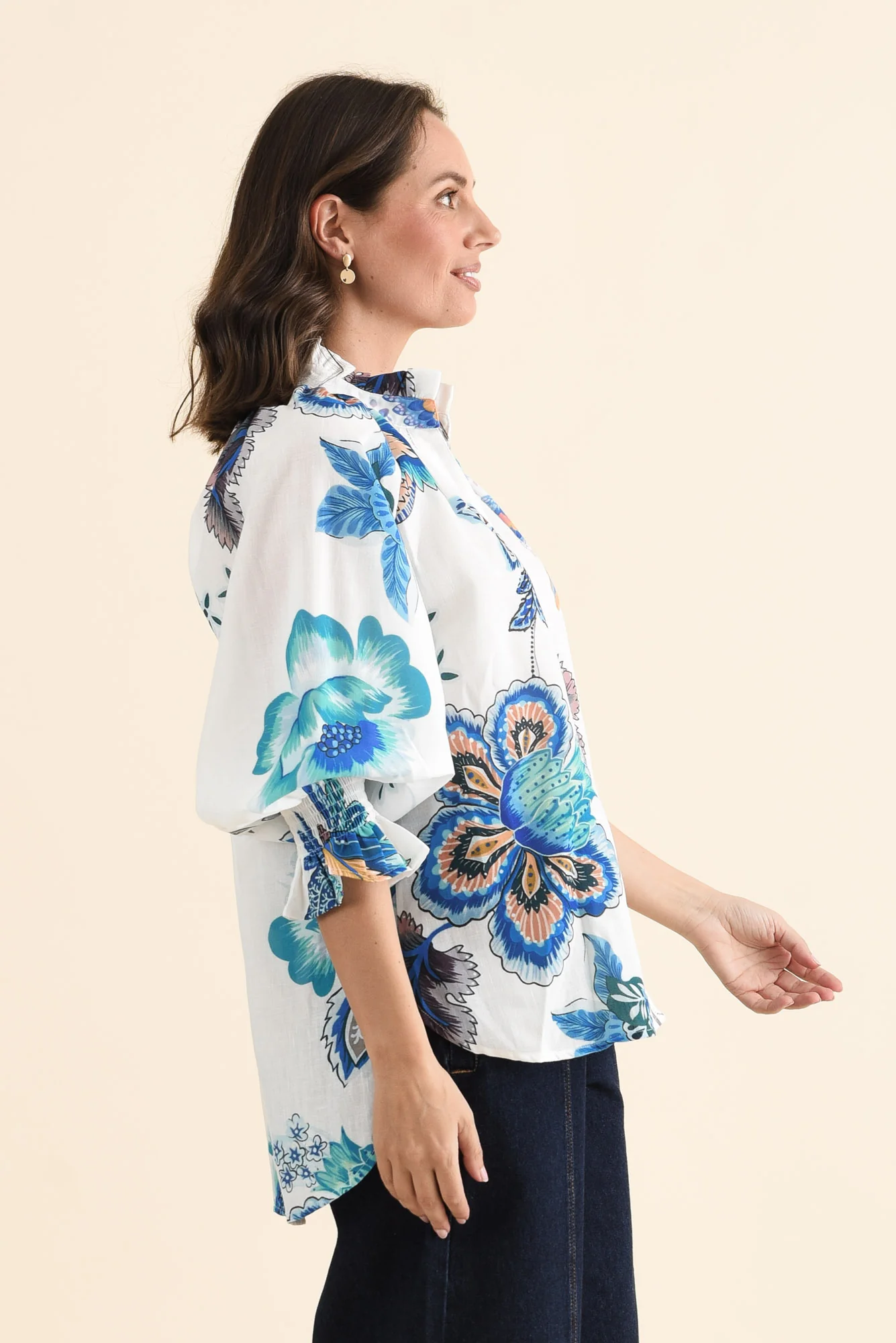 Kelis Blue Garden Linen Blend Shirt - Image 3