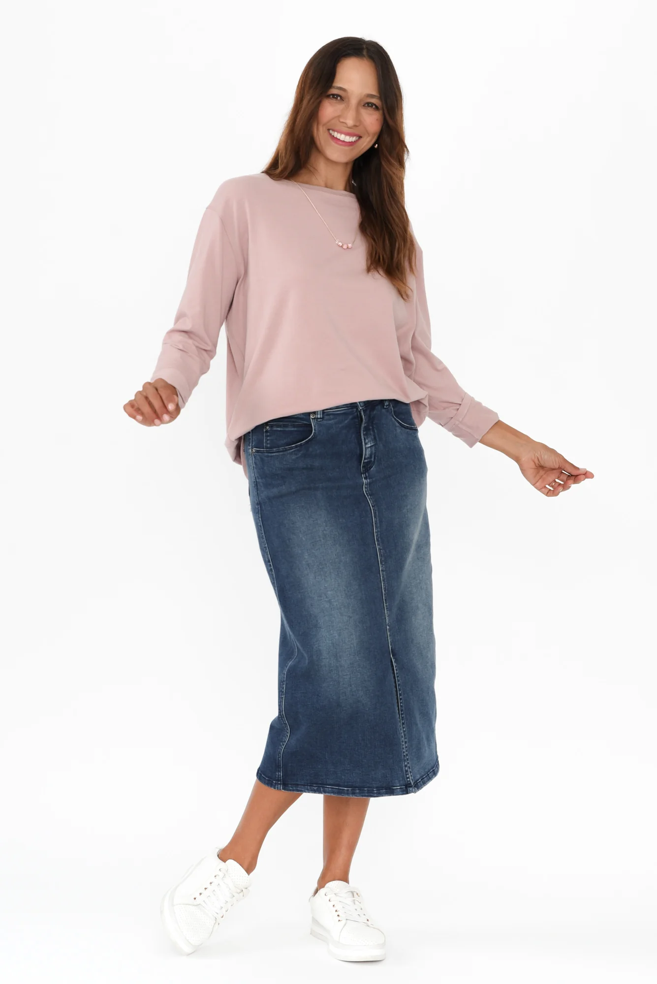 Kylie Dark Wash Denim Midi Skirt - Image 2