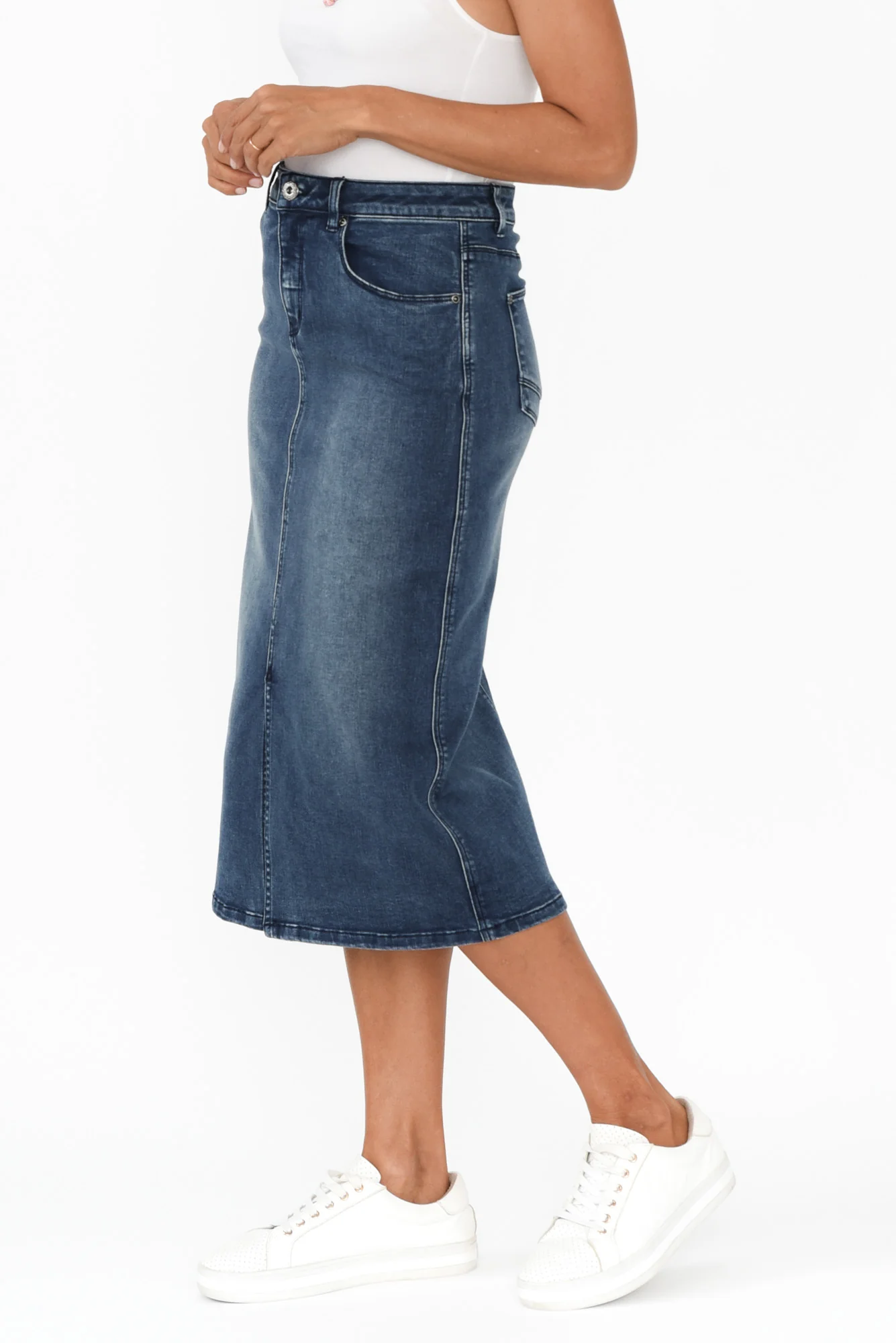 Kylie Dark Wash Denim Midi Skirt - Image 3