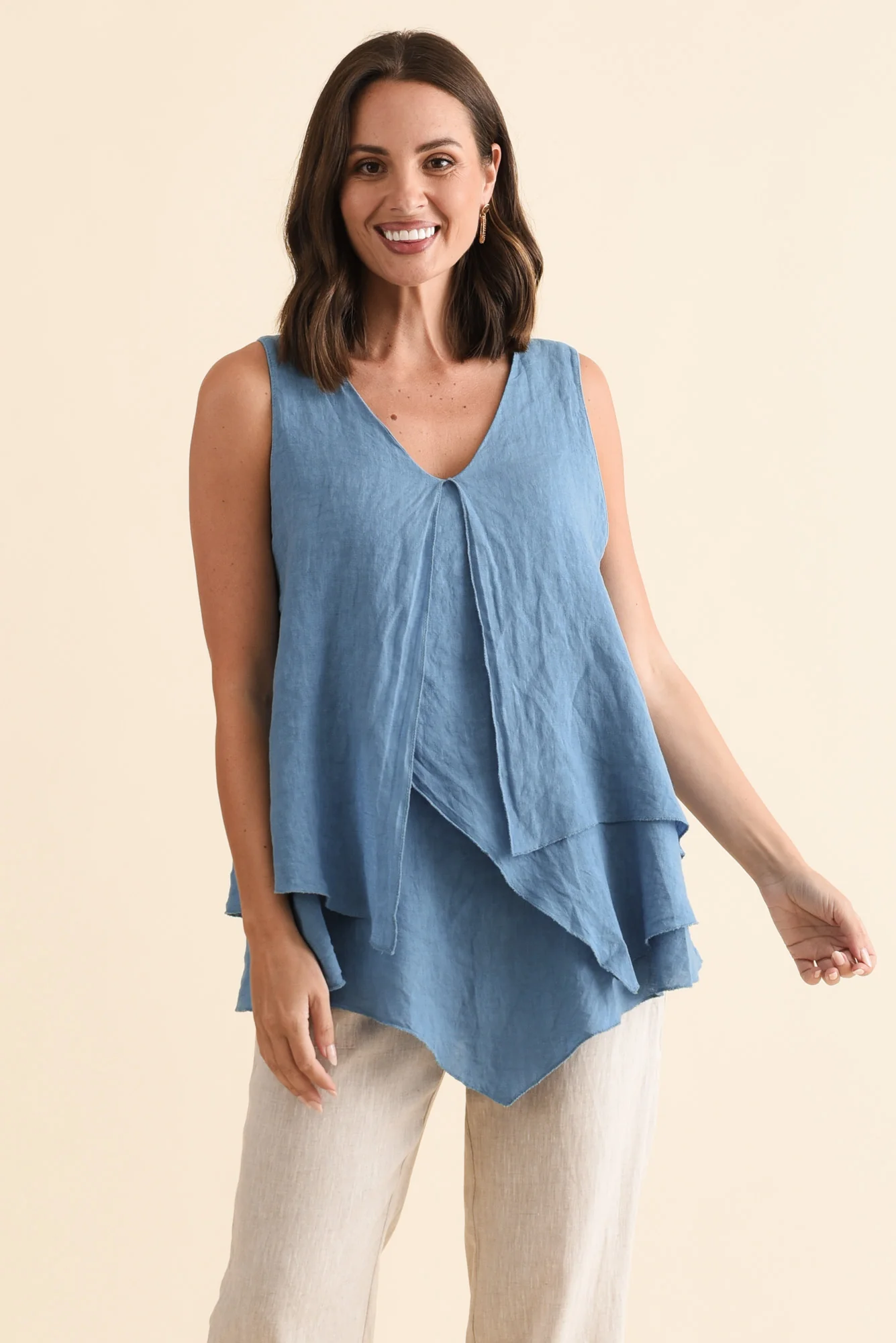 Lagos Steel Linen Layered Tank