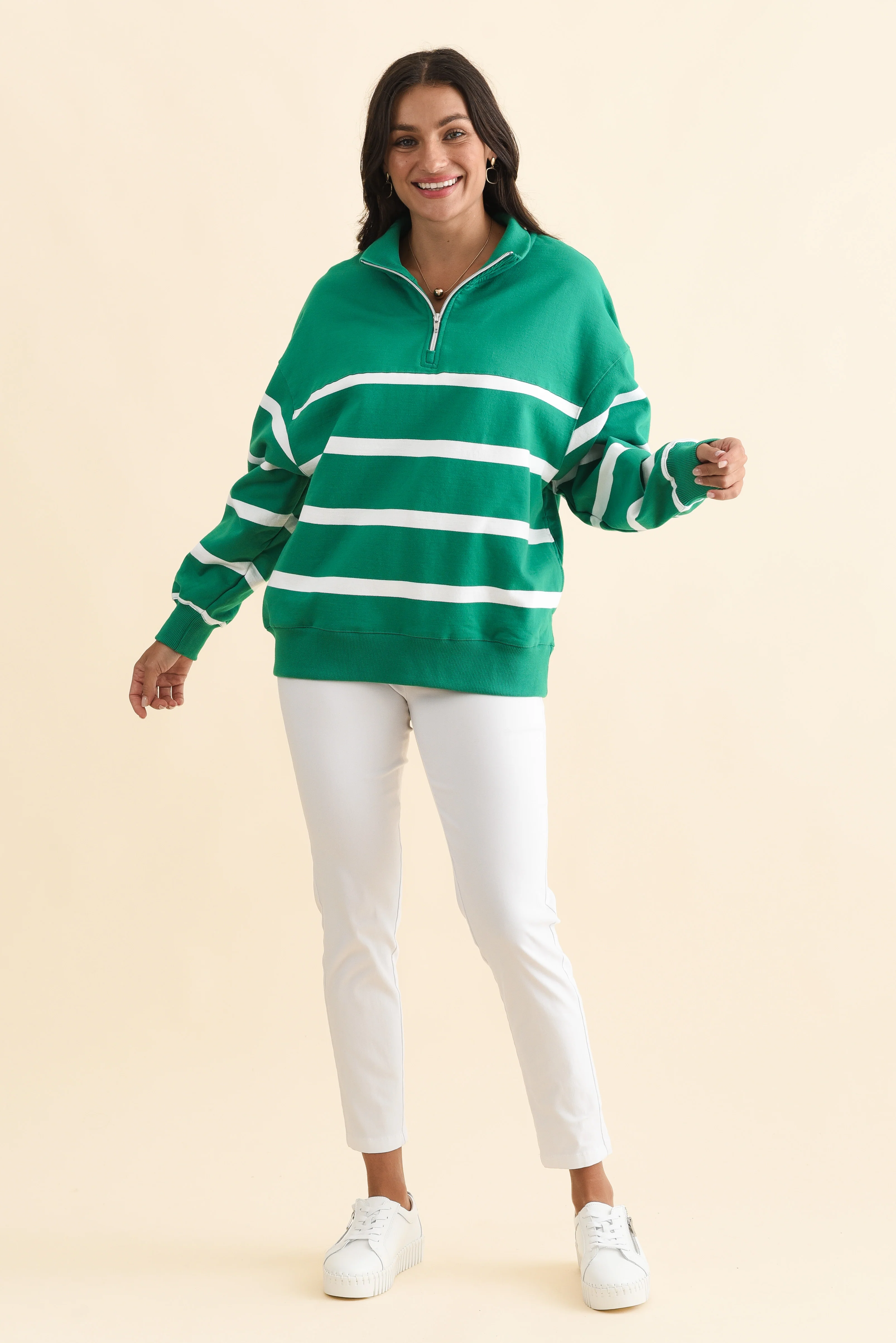 Lane Green Stripe Half Zip Sweatshirt - Image 2