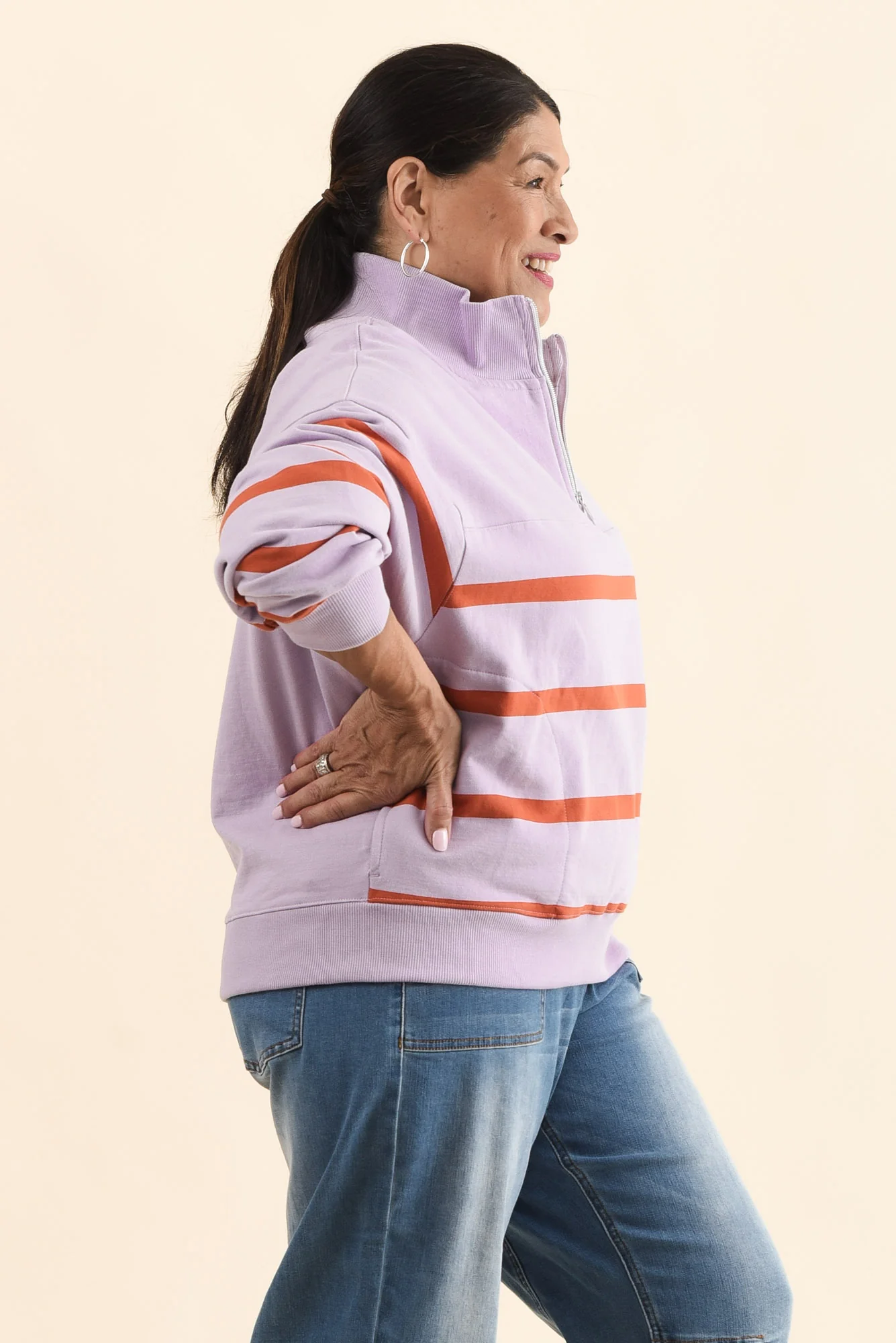 Lane Lilac Stripe Half Zip Sweatshirt - Image 3