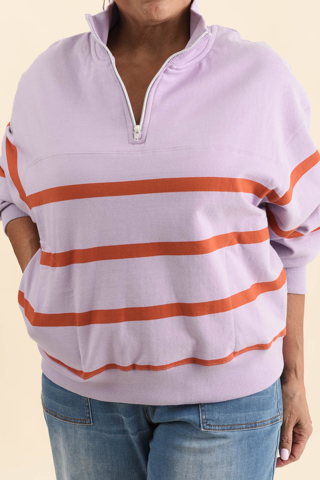 Lane Lilac Stripe Half Zip Sweatshirt - Image 5