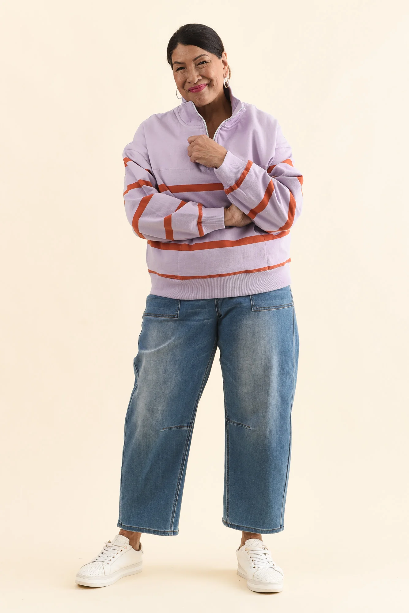 Lane Lilac Stripe Half Zip Sweatshirt - Image 6
