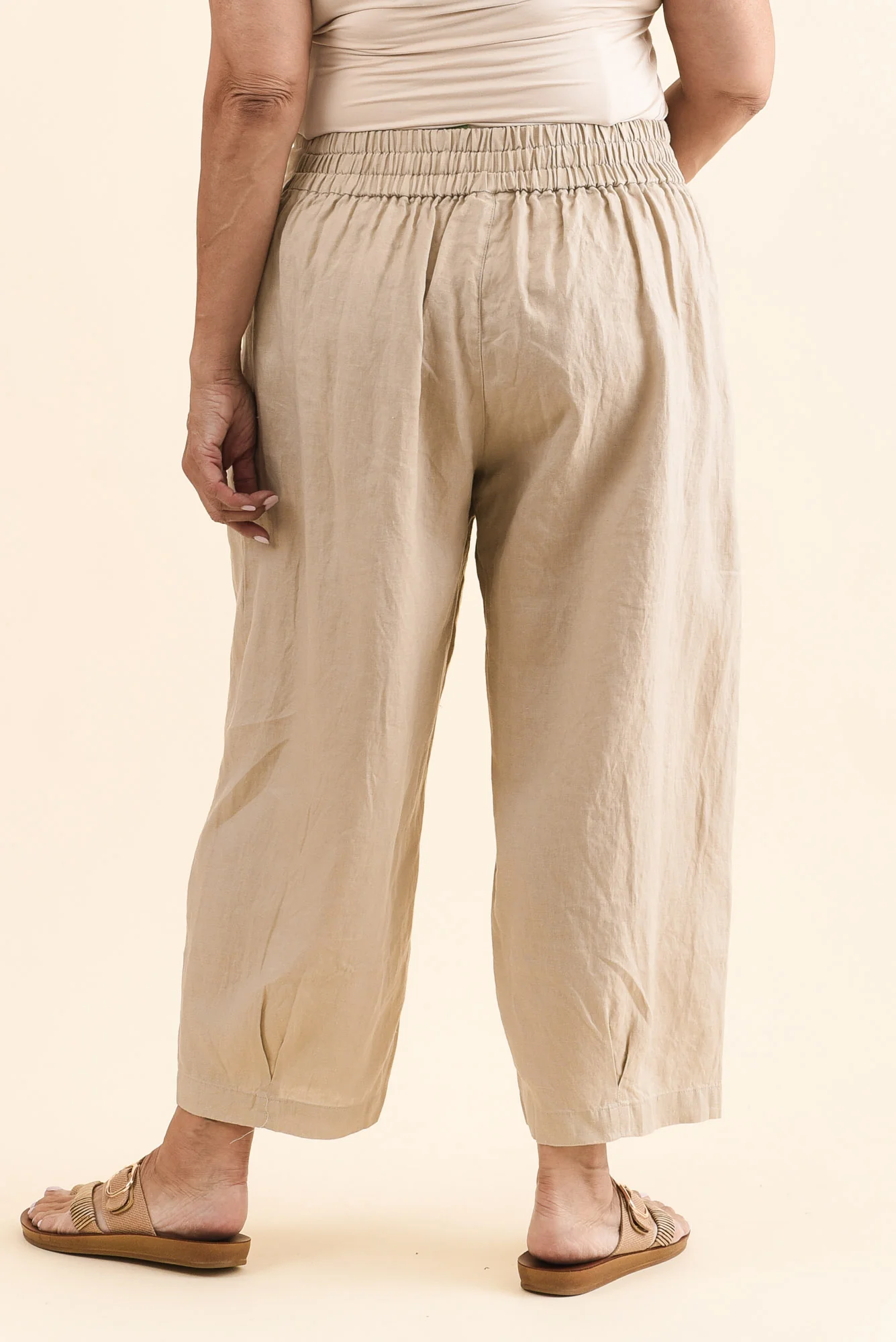 Lassie Beige Linen Barrel Pants - Image 11