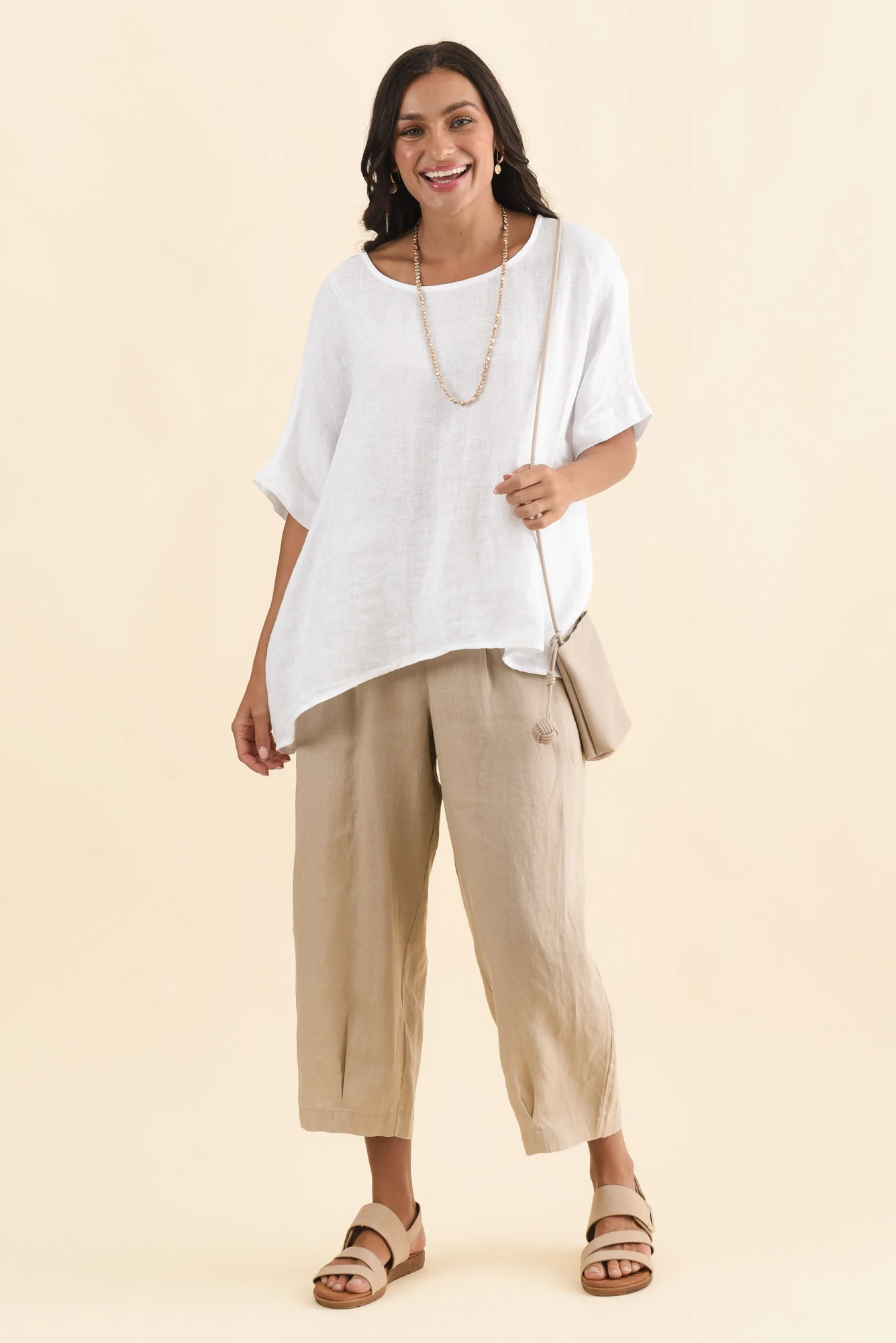 Lassie Beige Linen Barrel Pants - Image 3