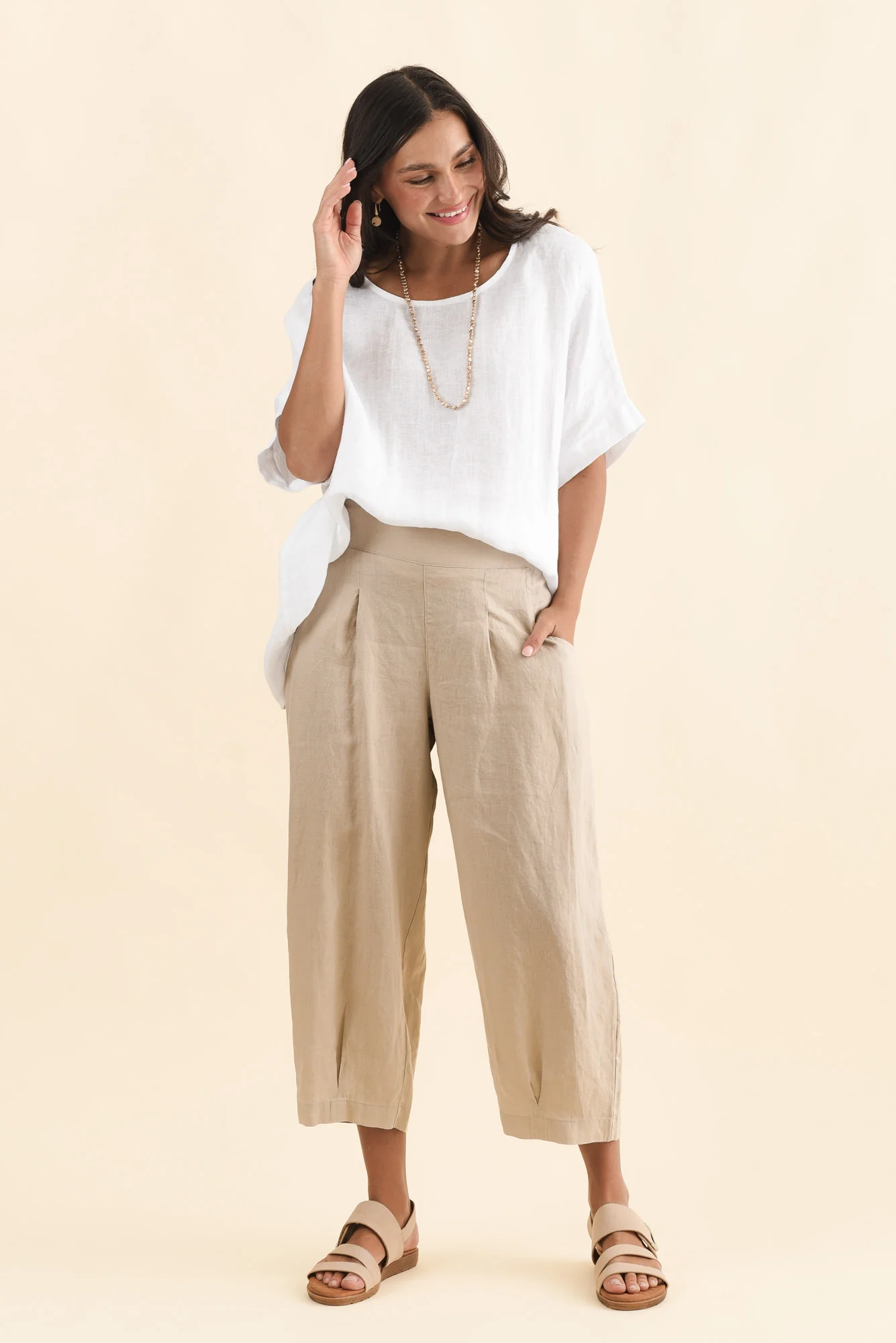 Lassie Beige Linen Barrel Pants - Image 7