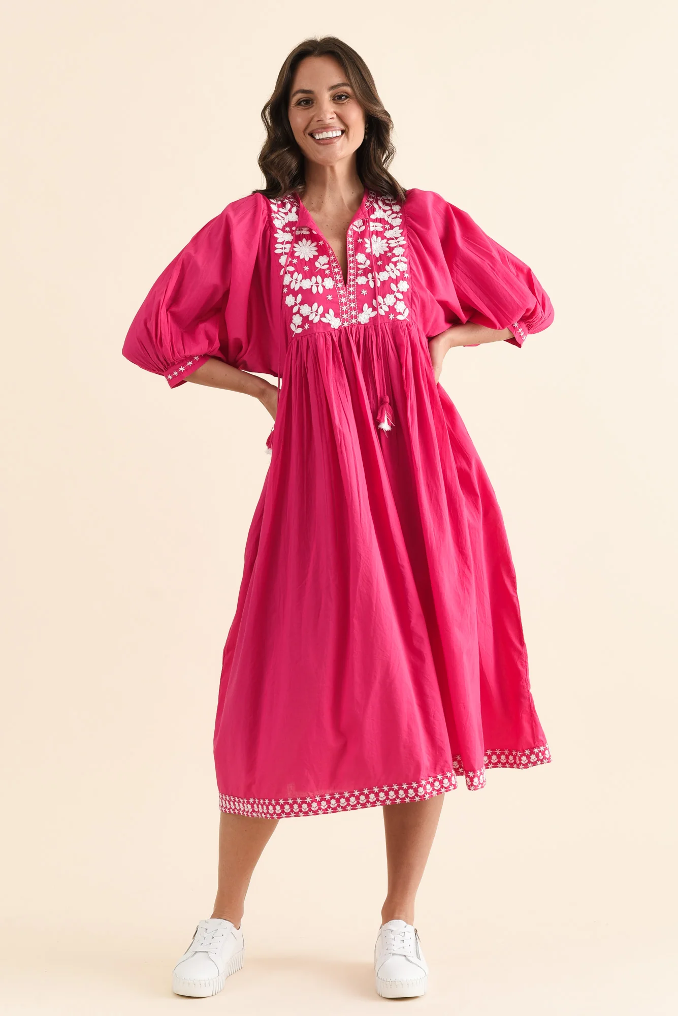 Lazlo Hot Pink Cotton Embroidered Dress - Image 2