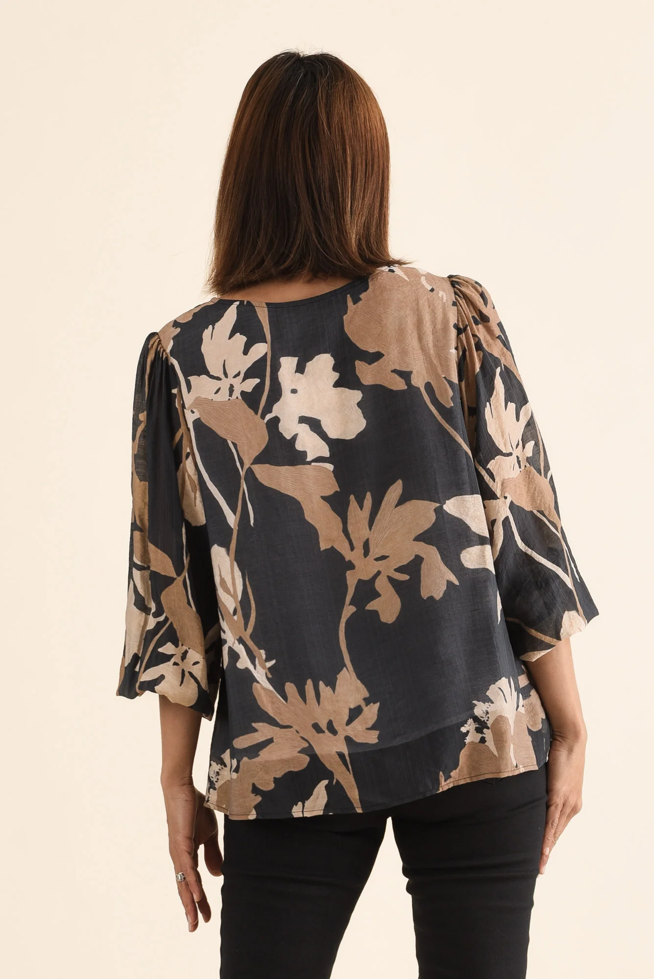 Lenah Black Floral Sleeved Top - Image 4