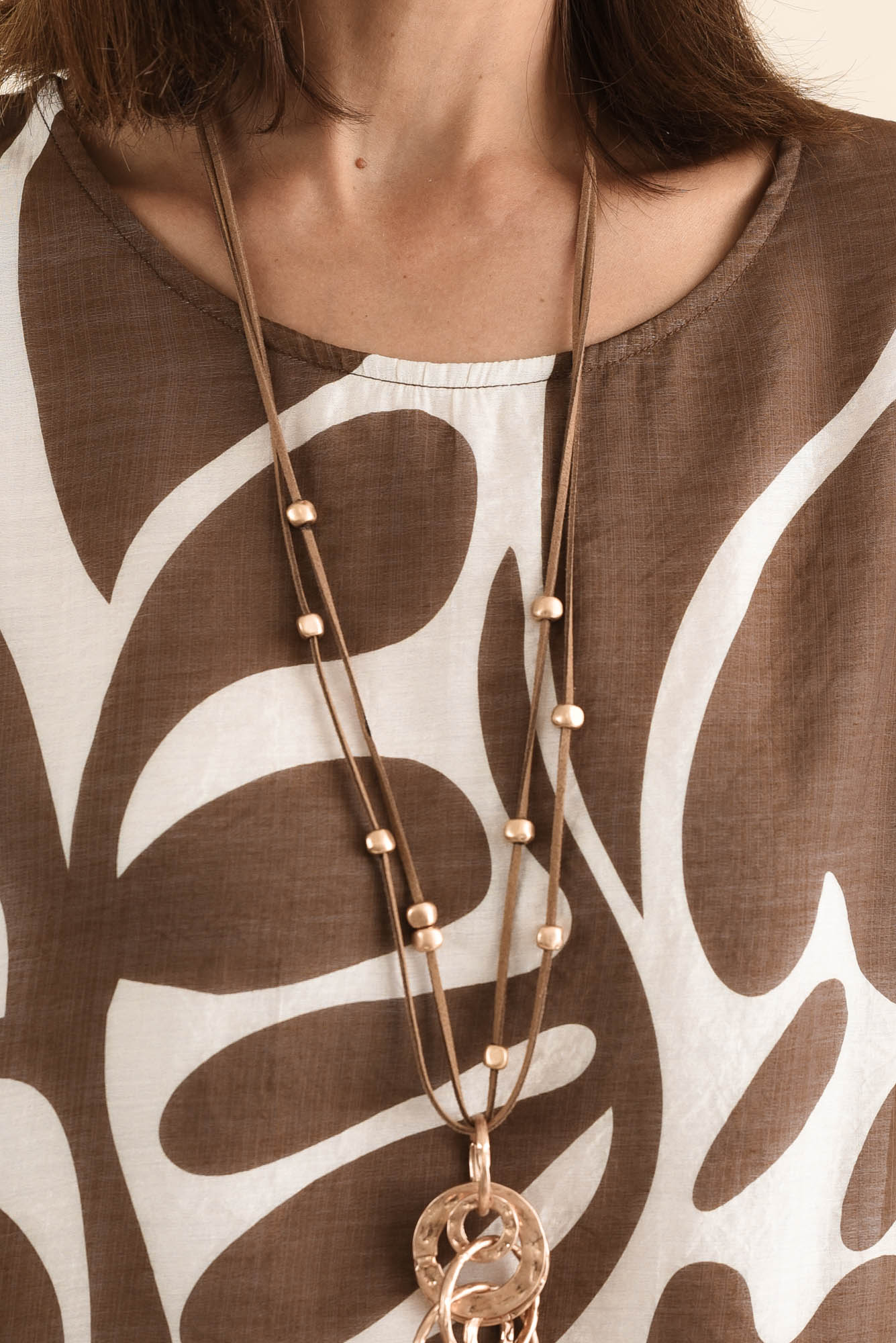 Lenah Mocha Abstract Sleeved Top - Image 5