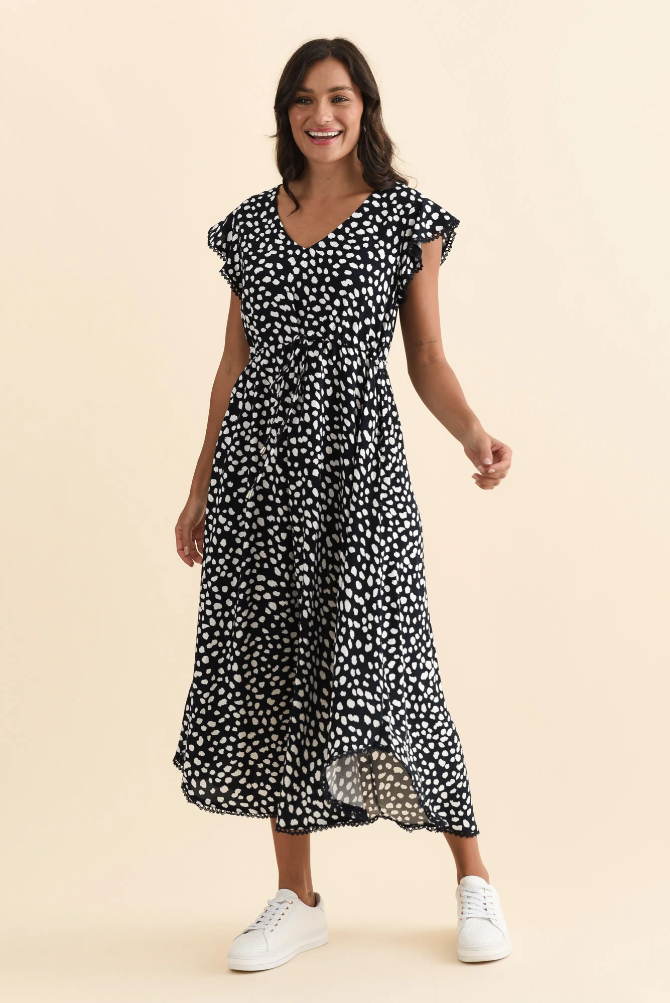 Libby Navy Spot Midi Dress - Image 6