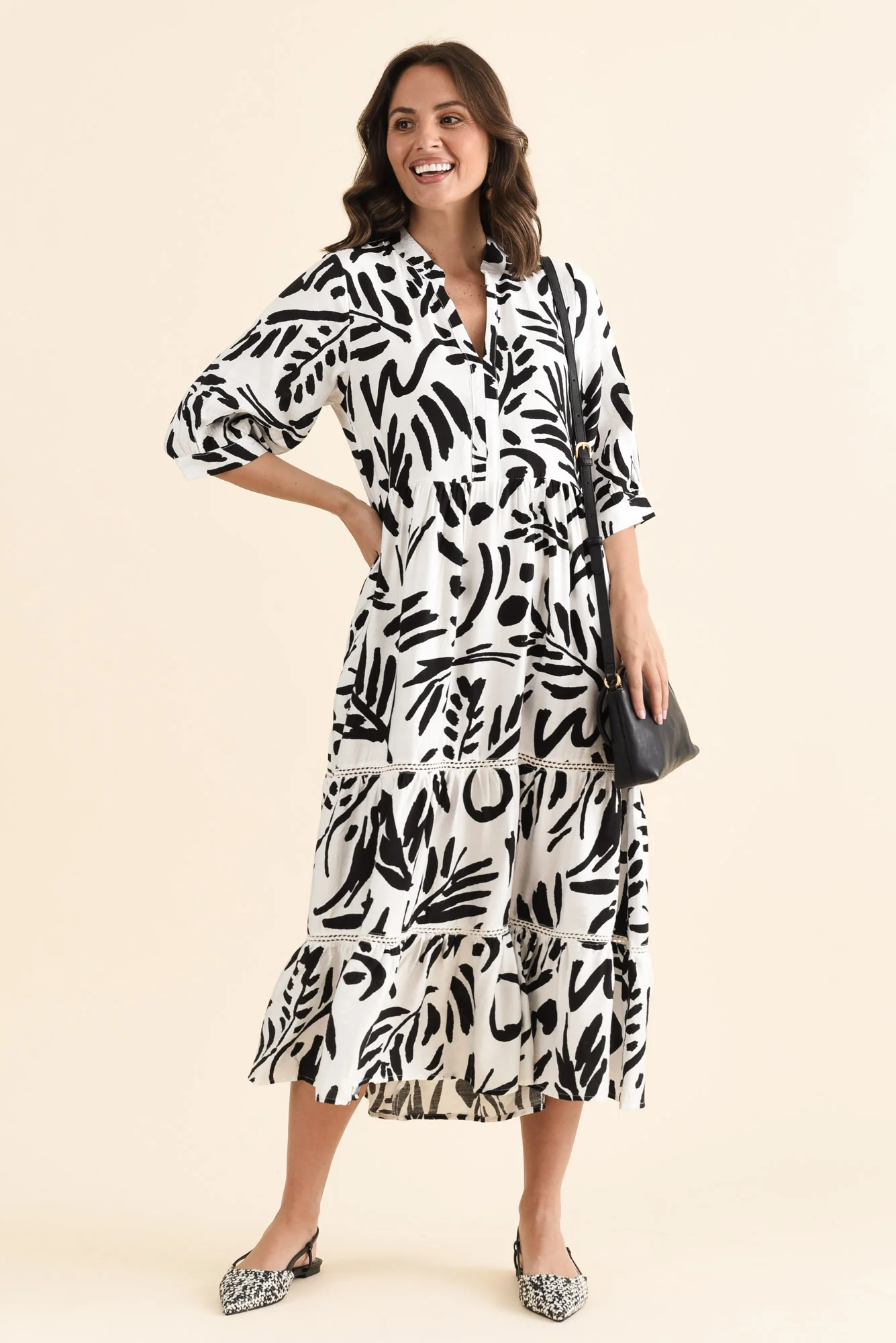 Lillian Black Leaf Tier Dress