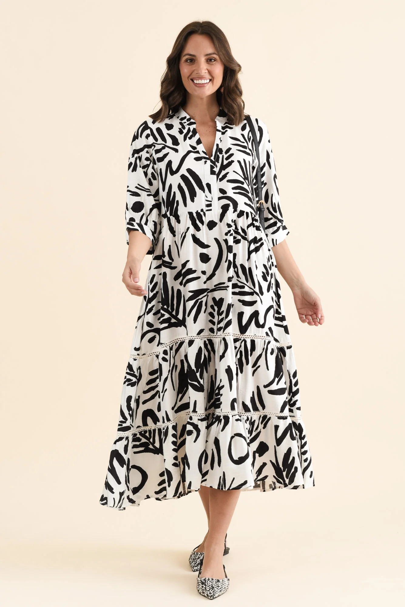 Lillian Black Leaf Tier Dress - Image 2
