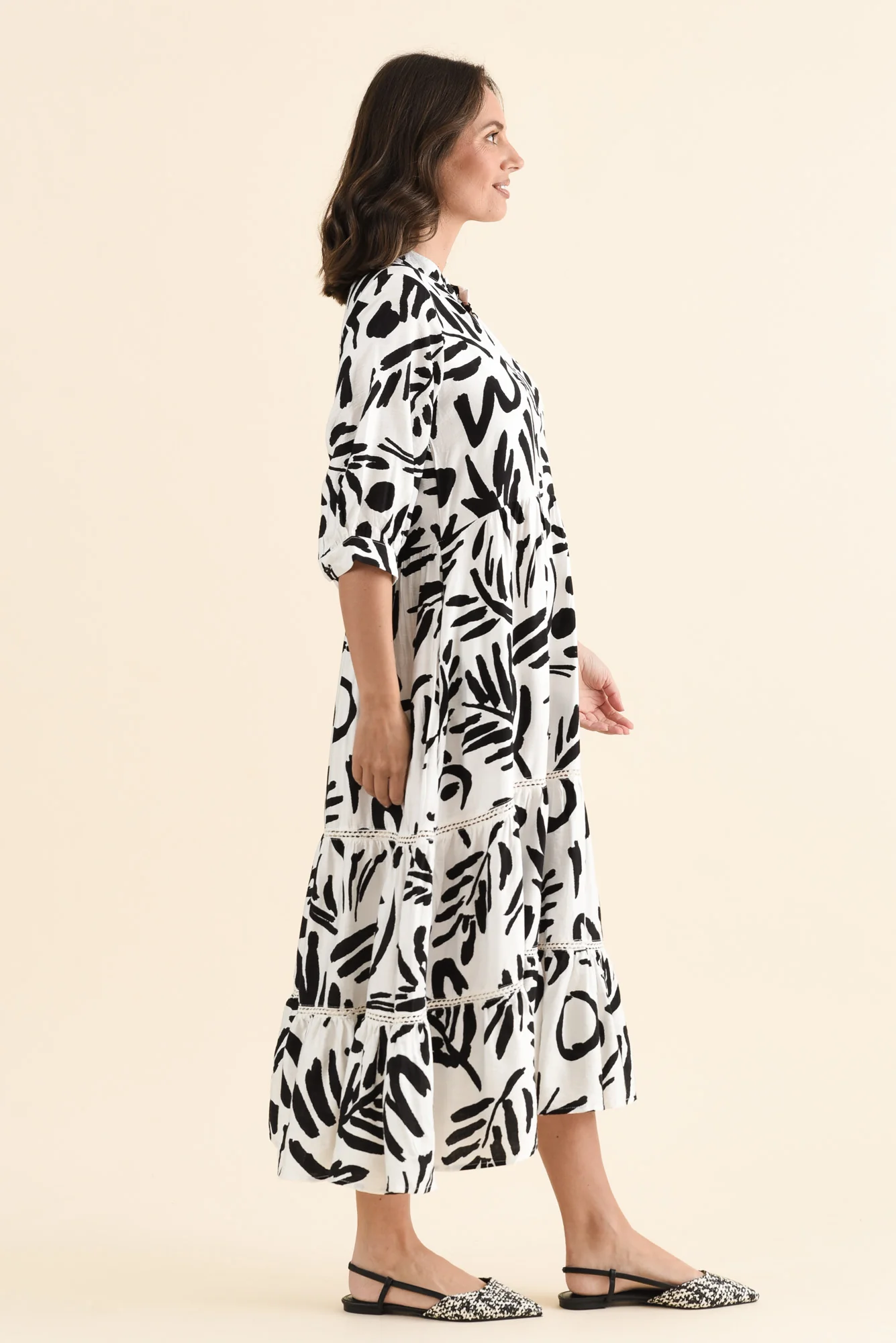 Lillian Black Leaf Tier Dress - Image 3