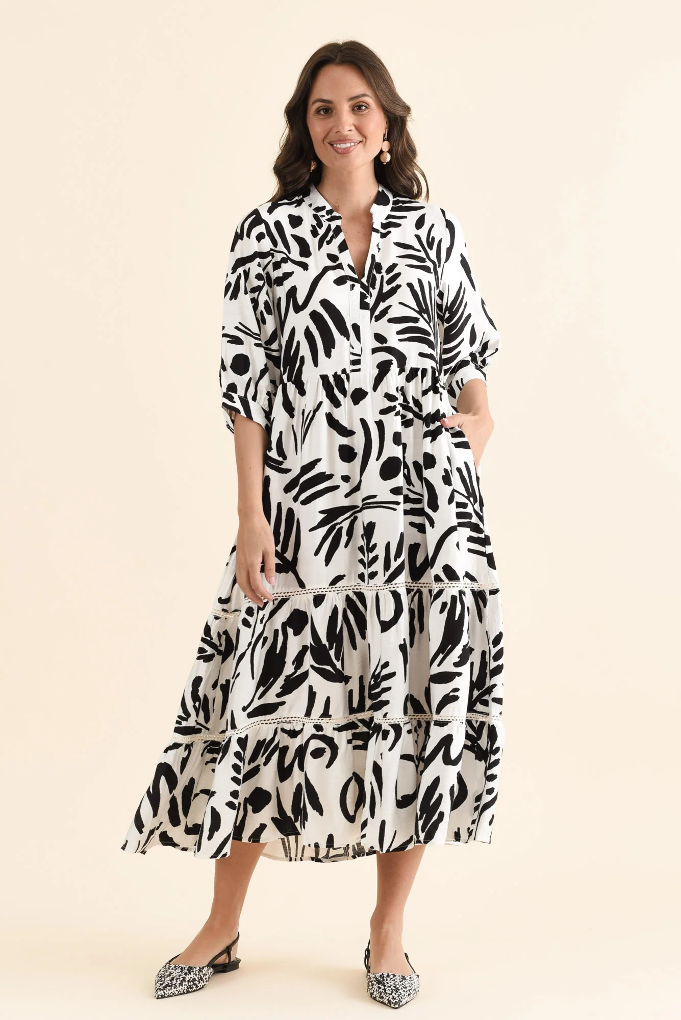 Lillian Black Leaf Tier Dress - Image 6