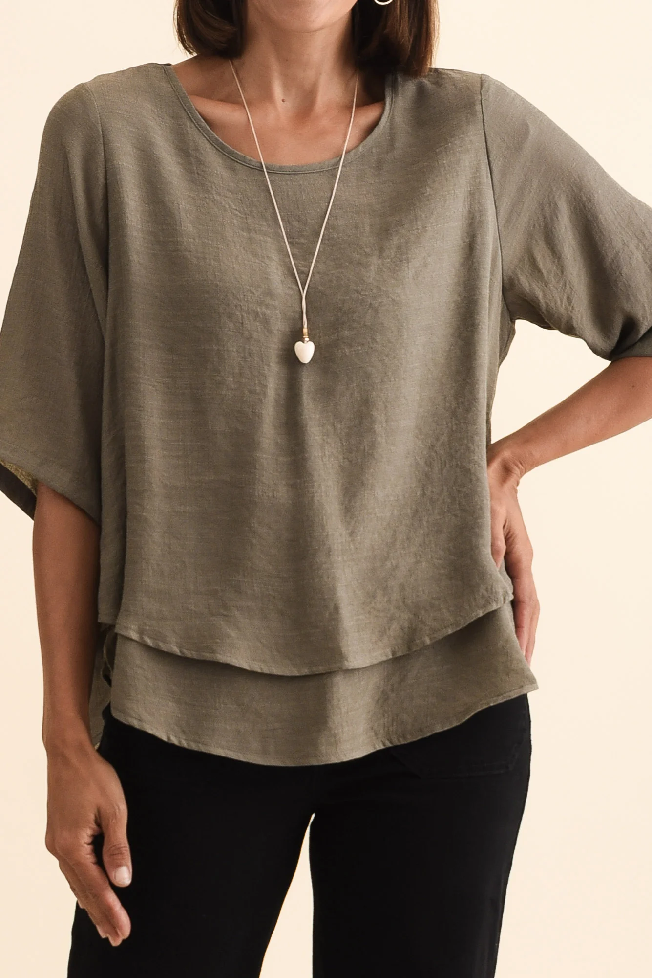 Liora Khaki Layered Top - Image 6