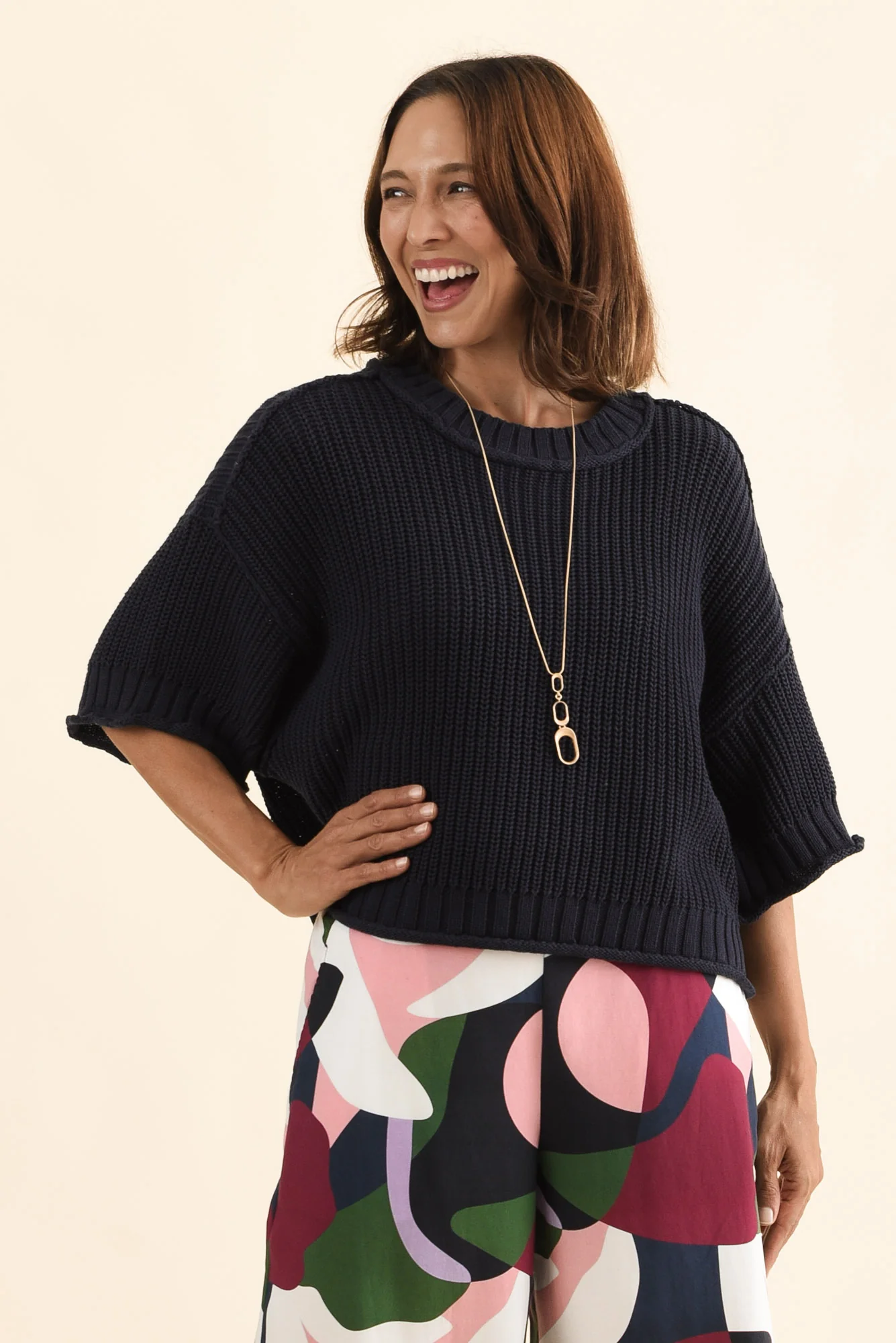 Luela Navy Half Sleeve Knit Jumper