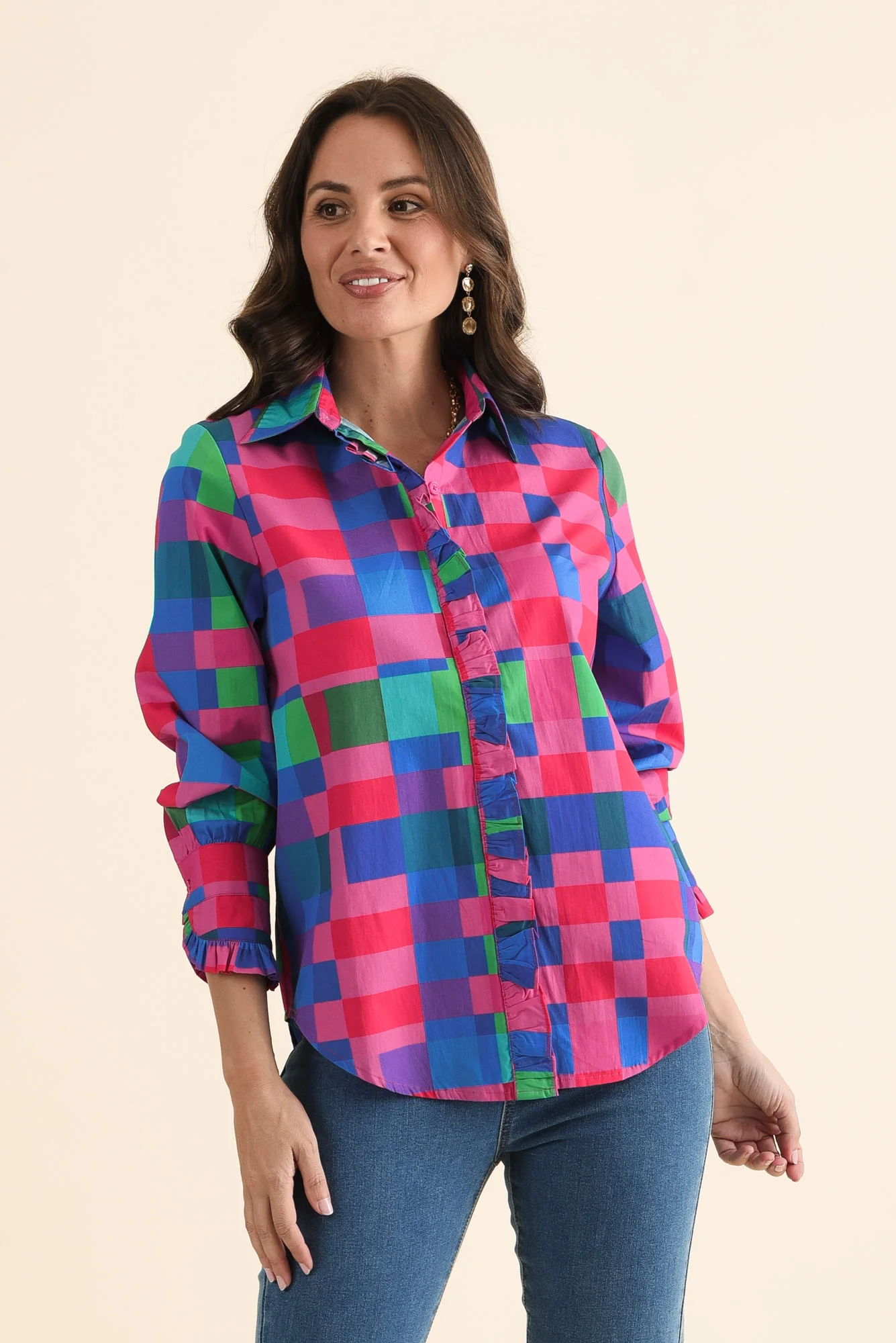Lure Pink Gingham Cotton Poplin Shirt