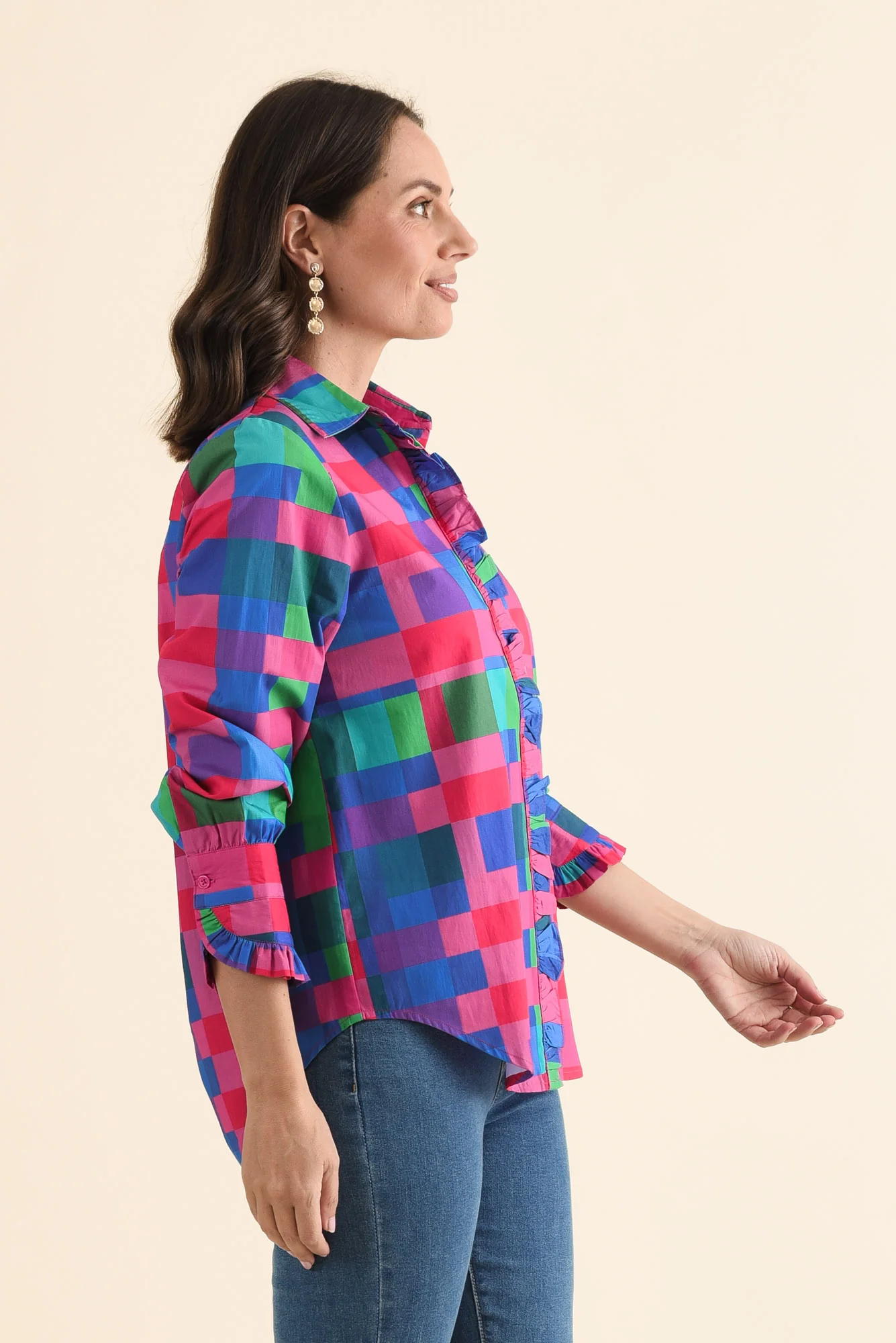 Lure Pink Gingham Cotton Poplin Shirt - Image 3