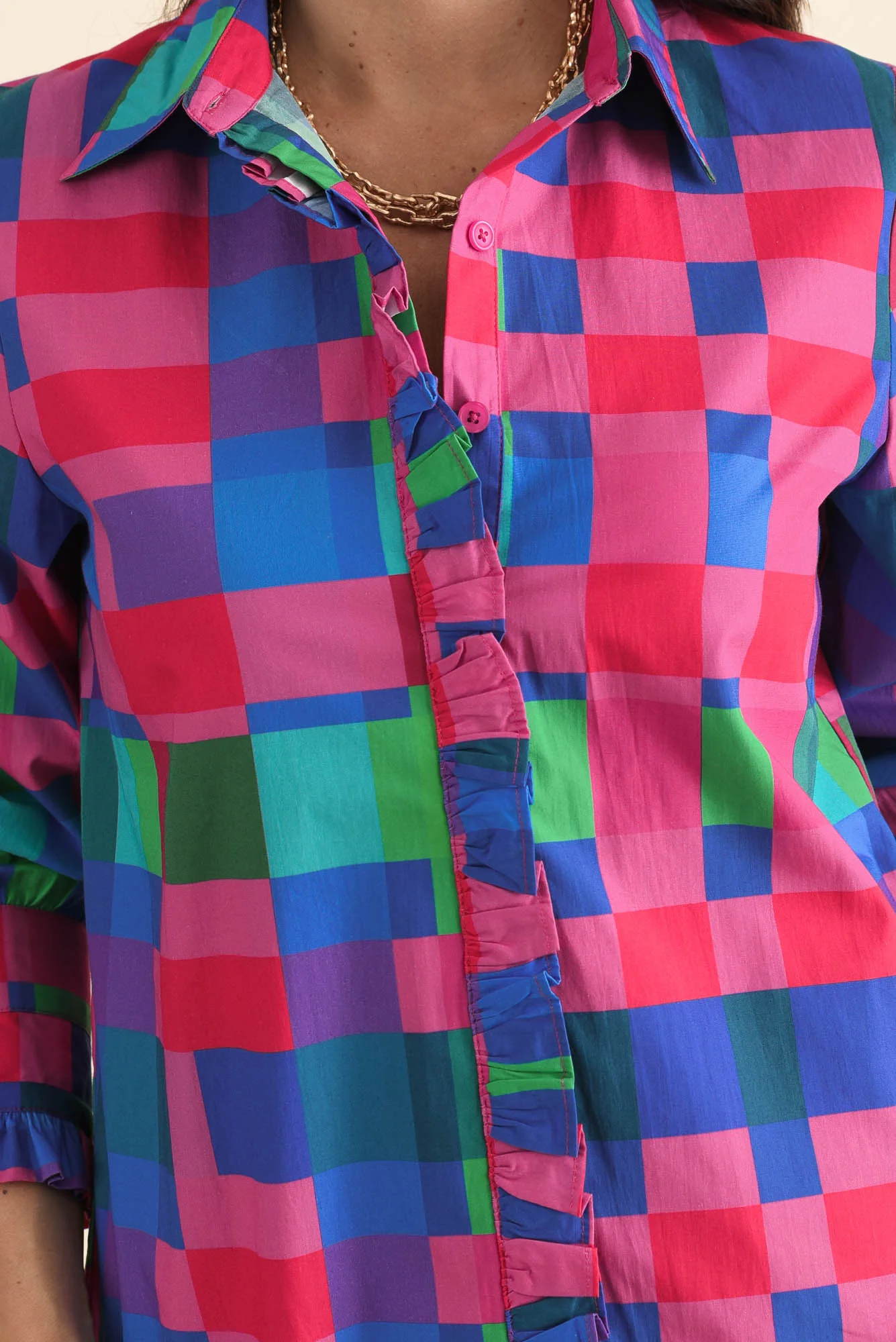 Lure Pink Gingham Cotton Poplin Shirt - Image 5