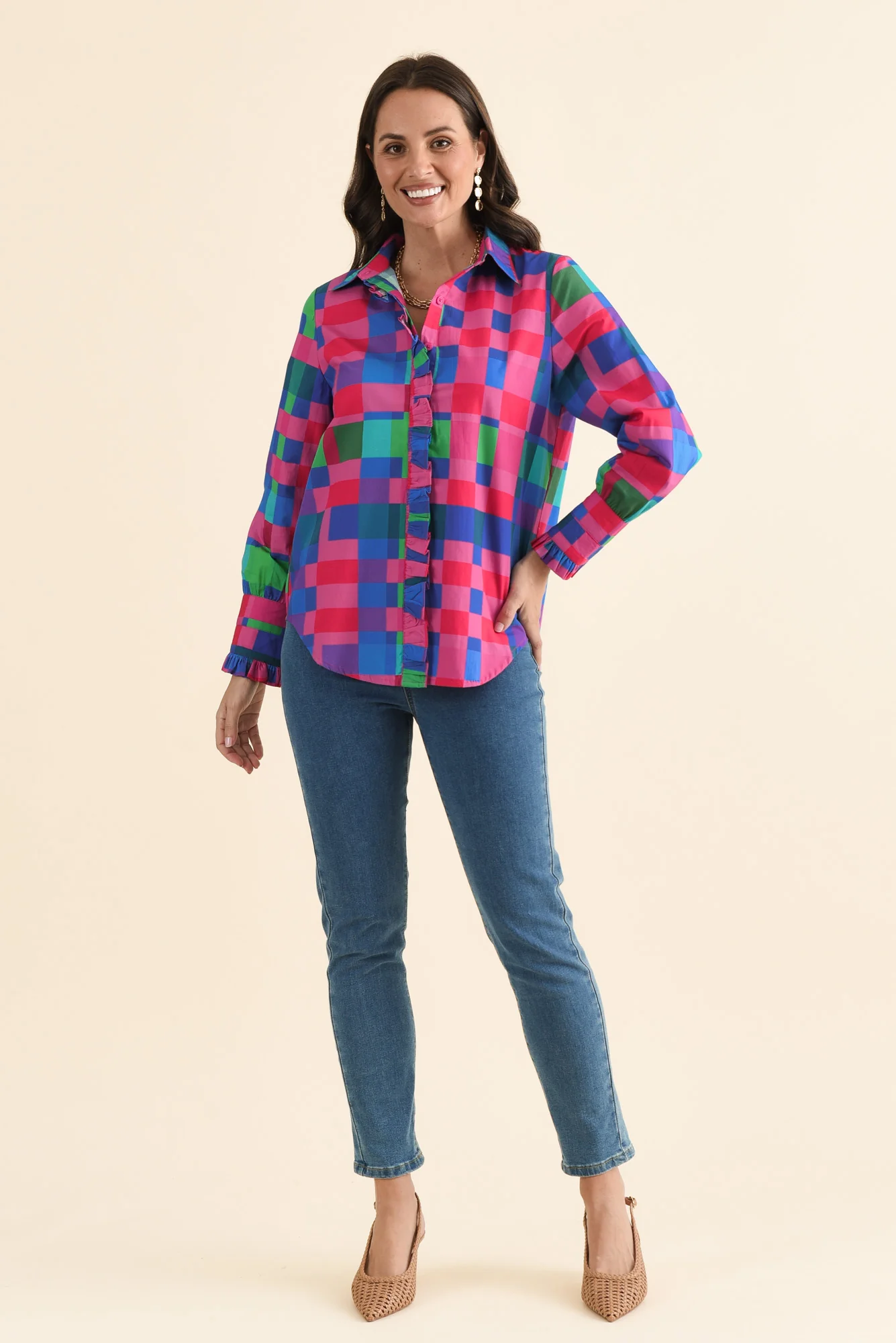 Lure Pink Gingham Cotton Poplin Shirt - Image 6