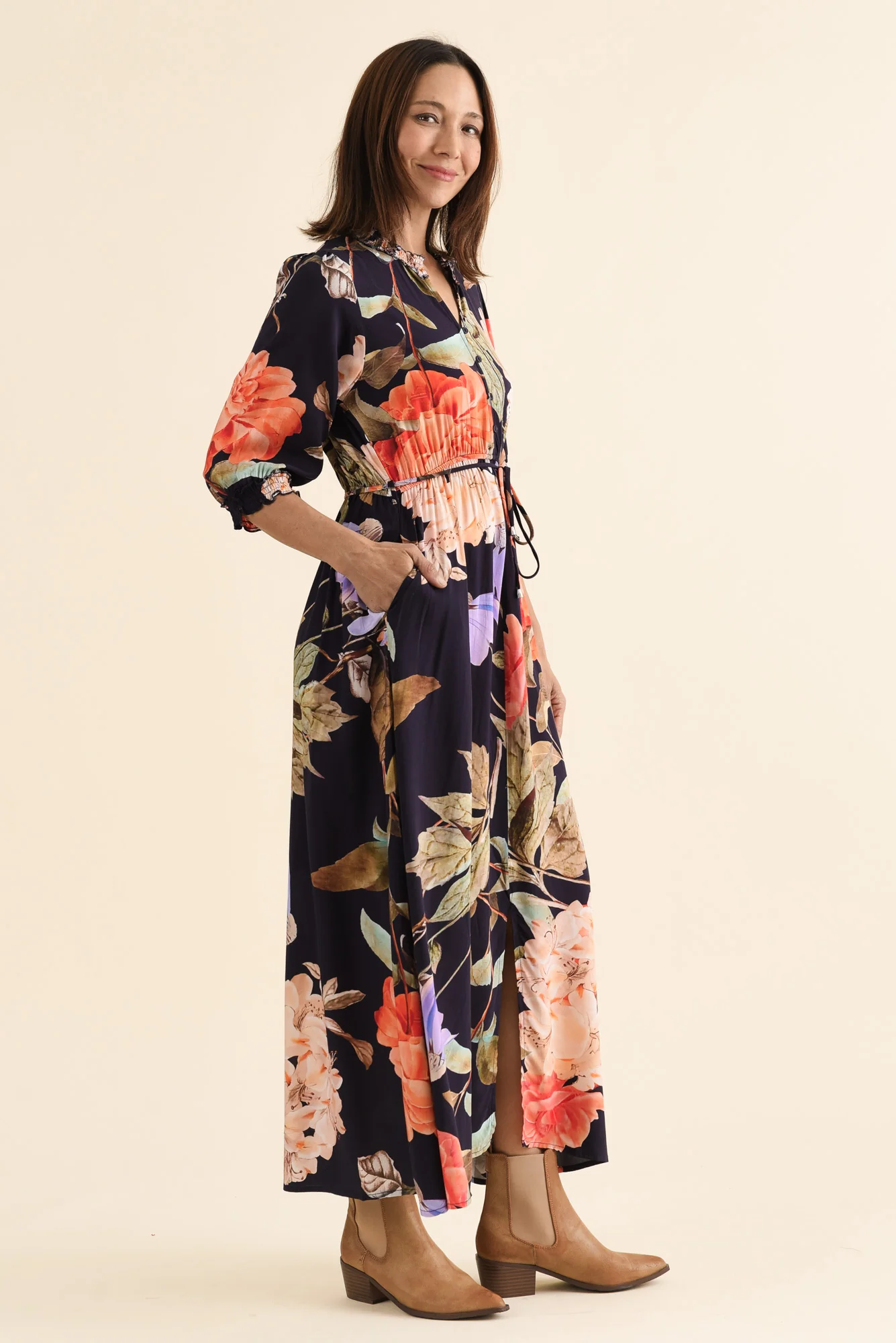 Lyria Navy Floral Tie Dress - Image 3