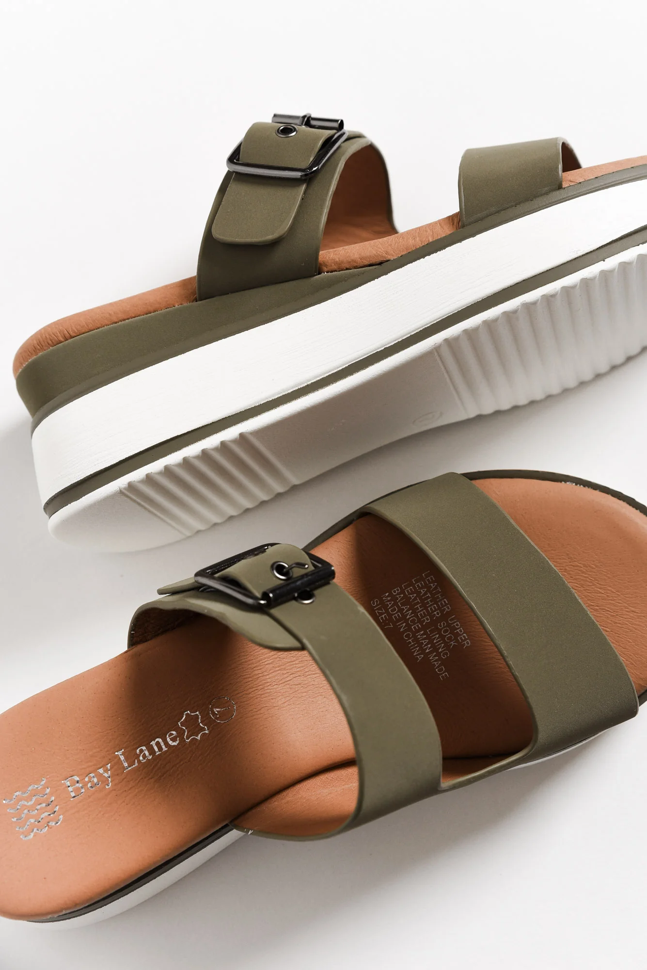 Lyst Olive Leather Buckle Platform Slide - Image 3