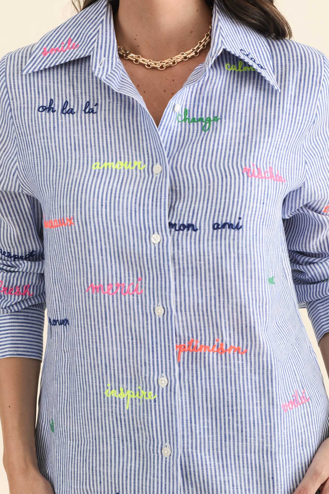 Mafalda Blue Stripe Linen Shirt - Image 5