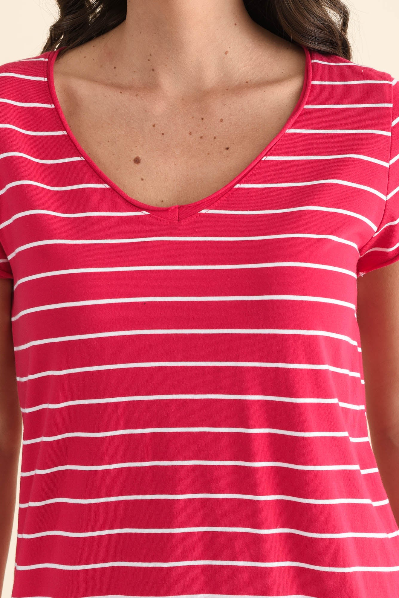 Maggie Fuchsia Stripe Cotton Vee Tee - Image 5