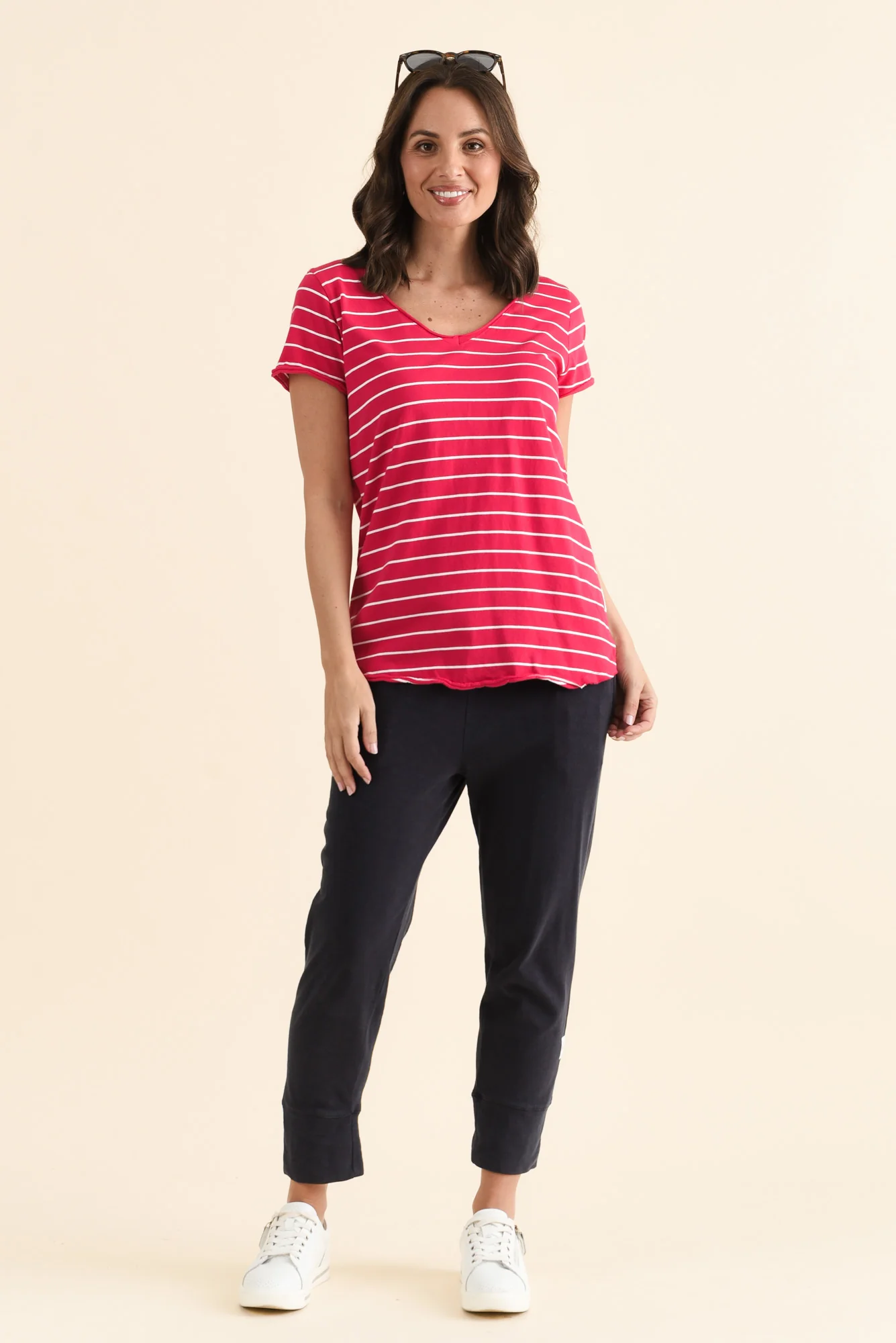 Maggie Fuchsia Stripe Cotton Vee Tee - Image 6