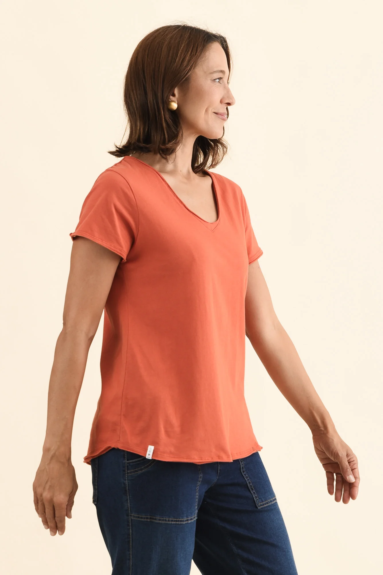 Maggie Orange Cotton Vee Tee - Image 3
