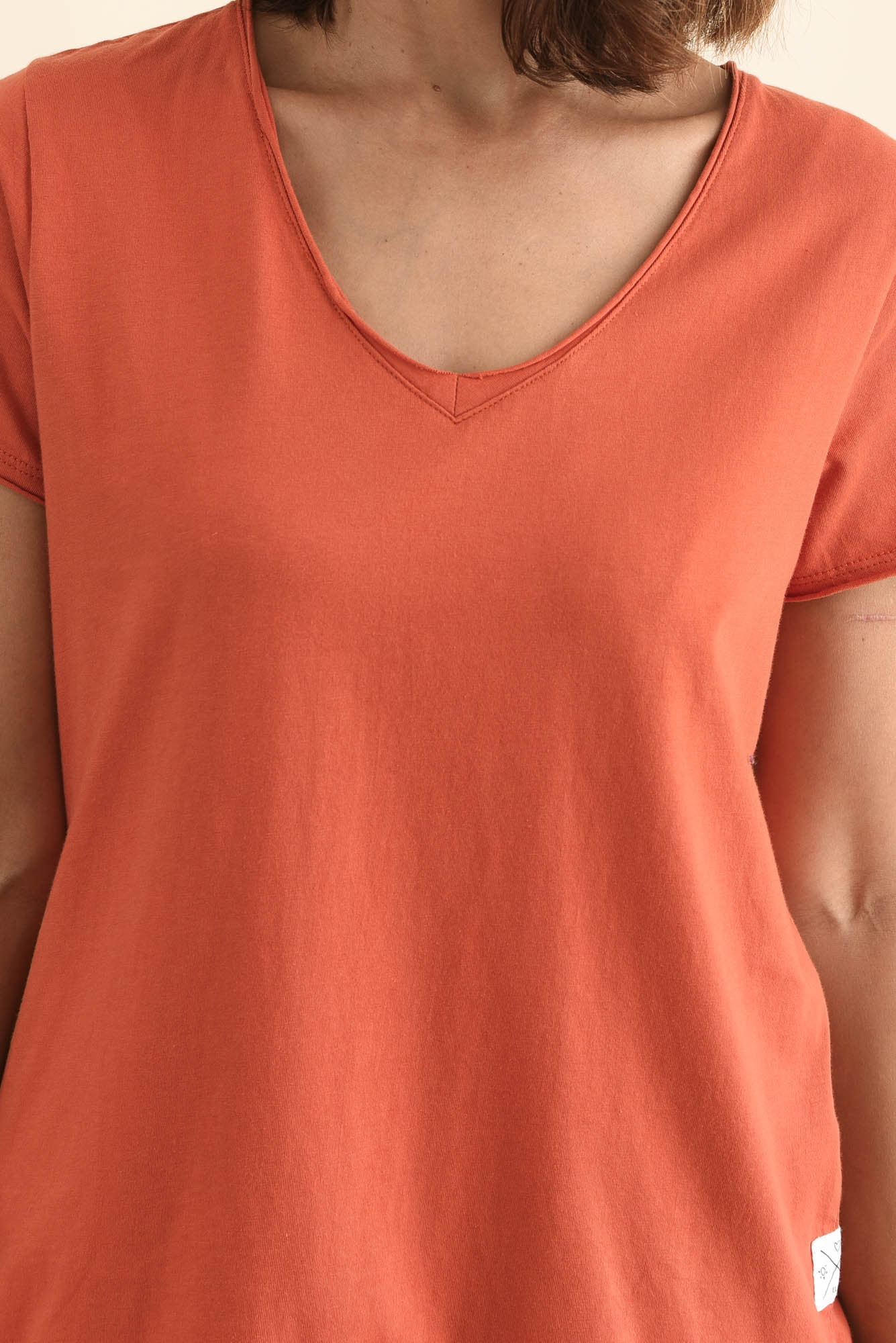 Maggie Orange Cotton Vee Tee - Image 5