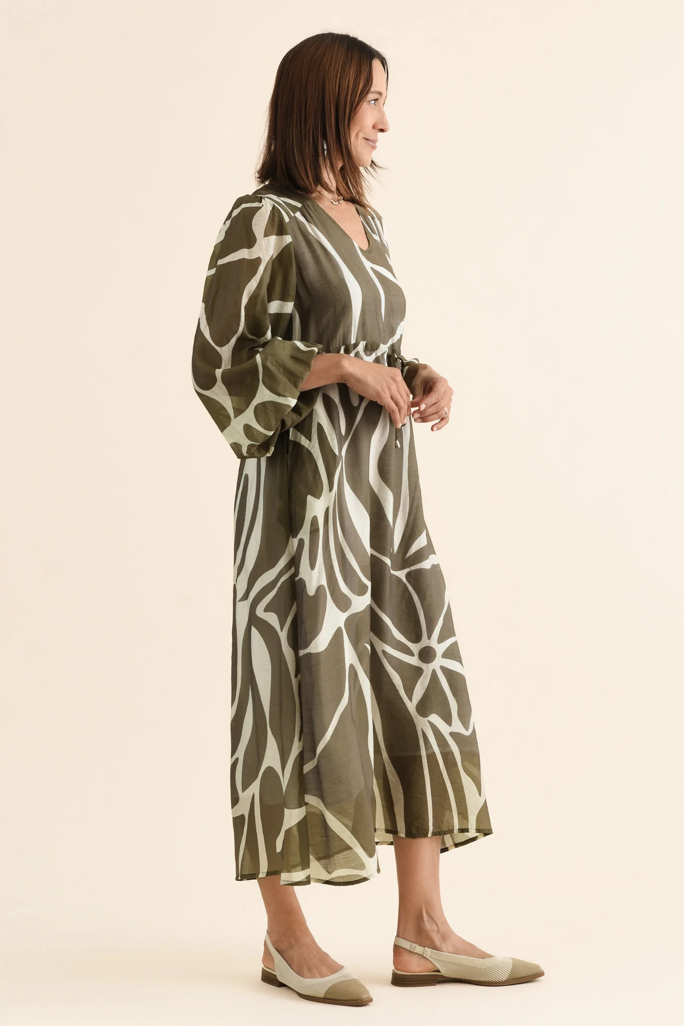 Mareli Khaki Abstract Tie Dress - Image 3