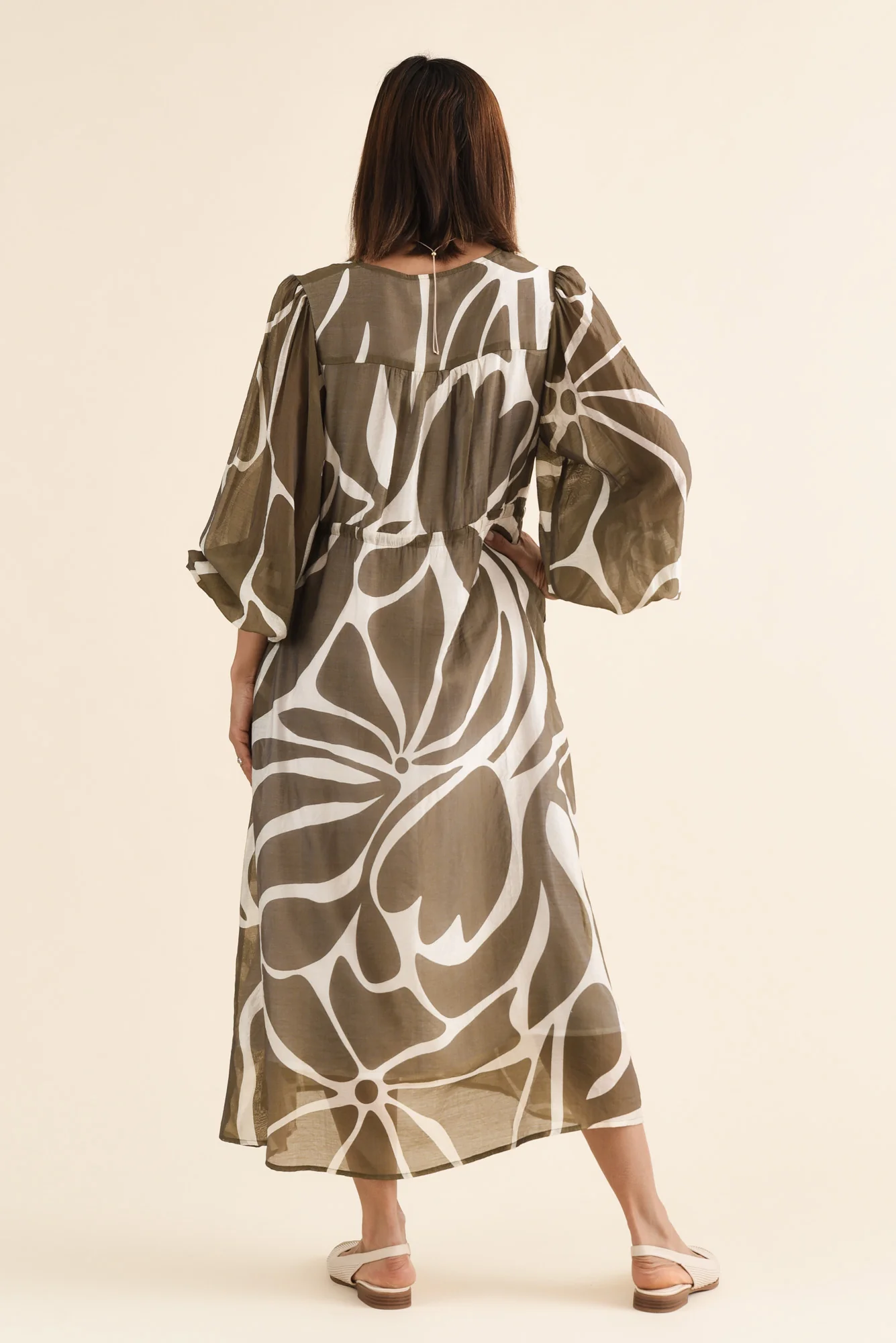 Mareli Khaki Abstract Tie Dress - Image 4