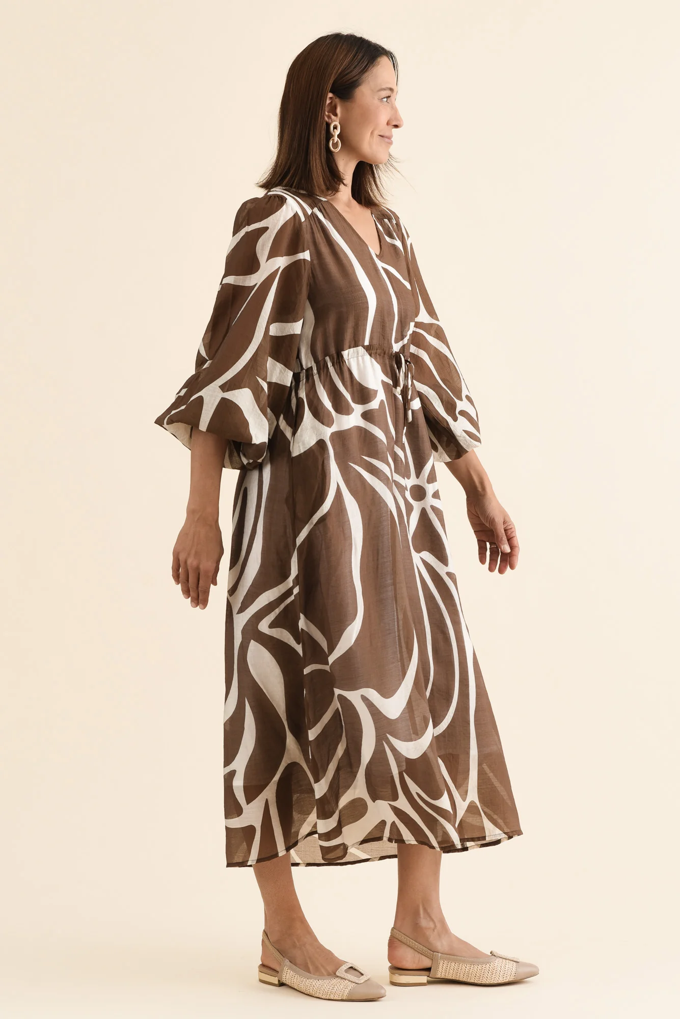 Mareli Mocha Abstract Tie Dress - Image 3