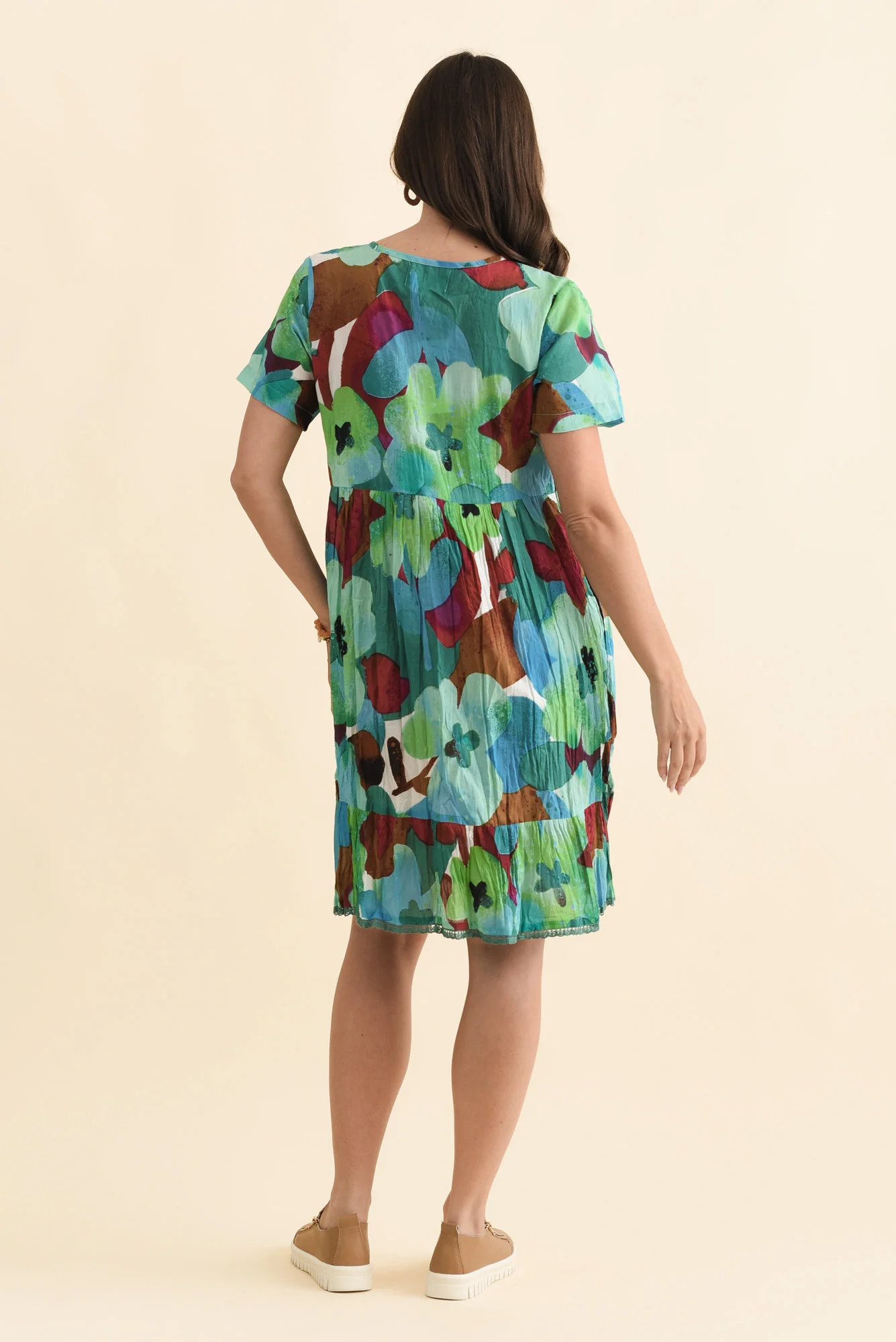 Marisol Teal Flower Crinkle Cotton Dress - Image 4