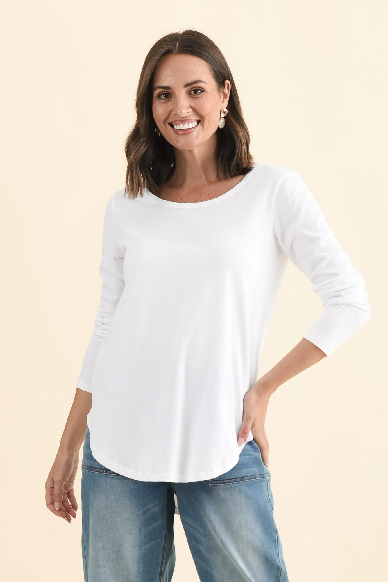 Megan White Cotton Long Sleeve Top - Image 2