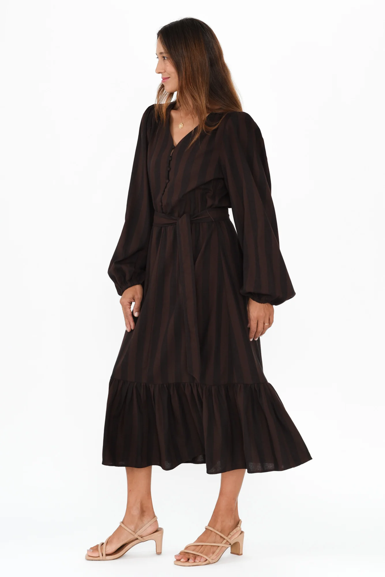 Melissa Chocolate Stripe Linen Blend Dress - Image 3