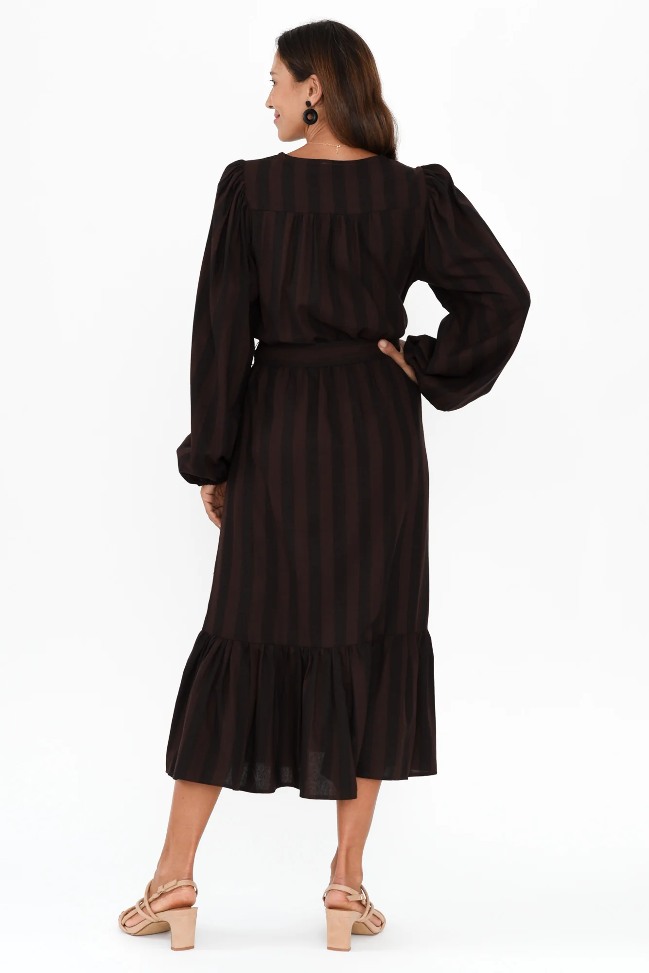 Melissa Chocolate Stripe Linen Blend Dress - Image 4