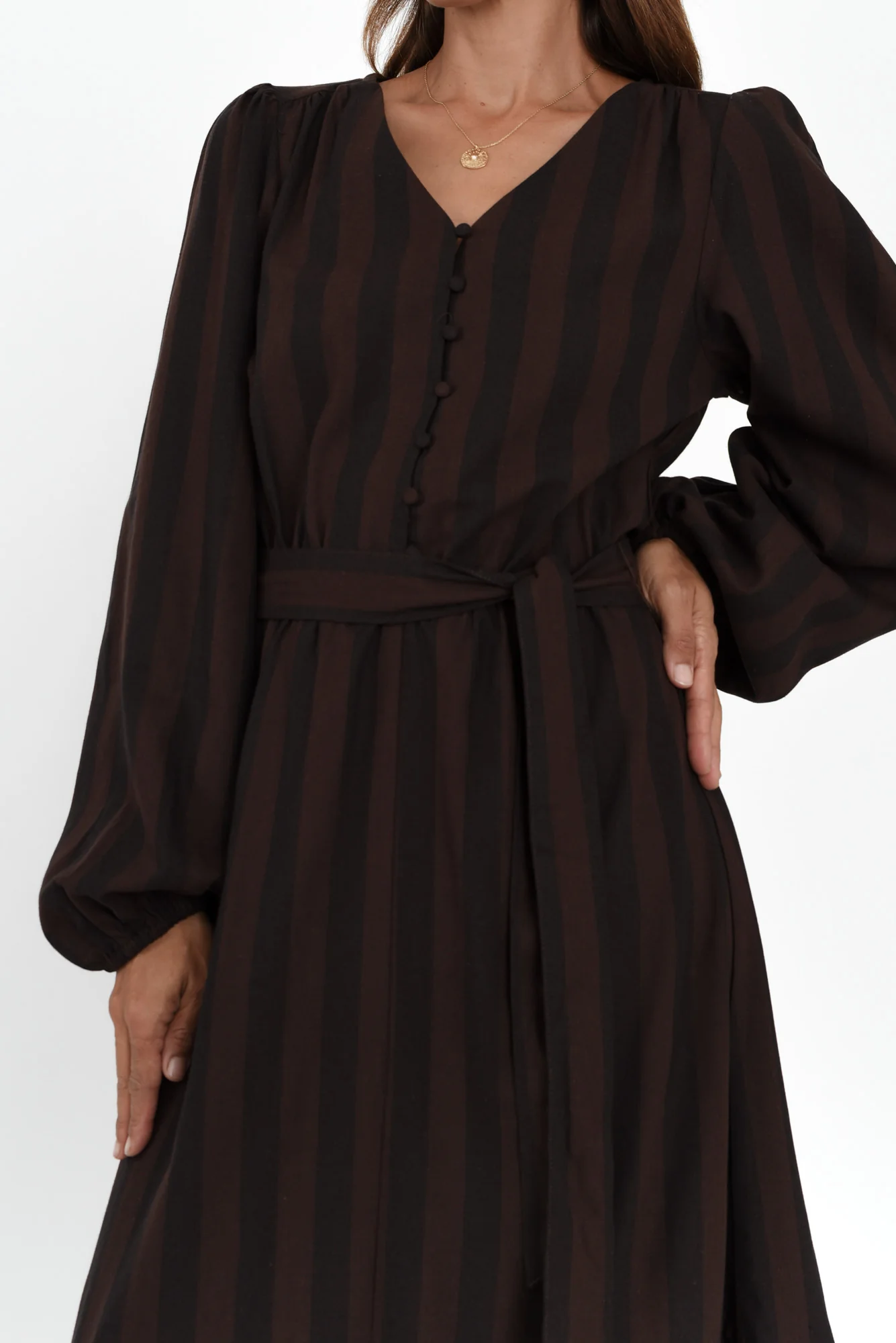 Melissa Chocolate Stripe Linen Blend Dress - Image 5