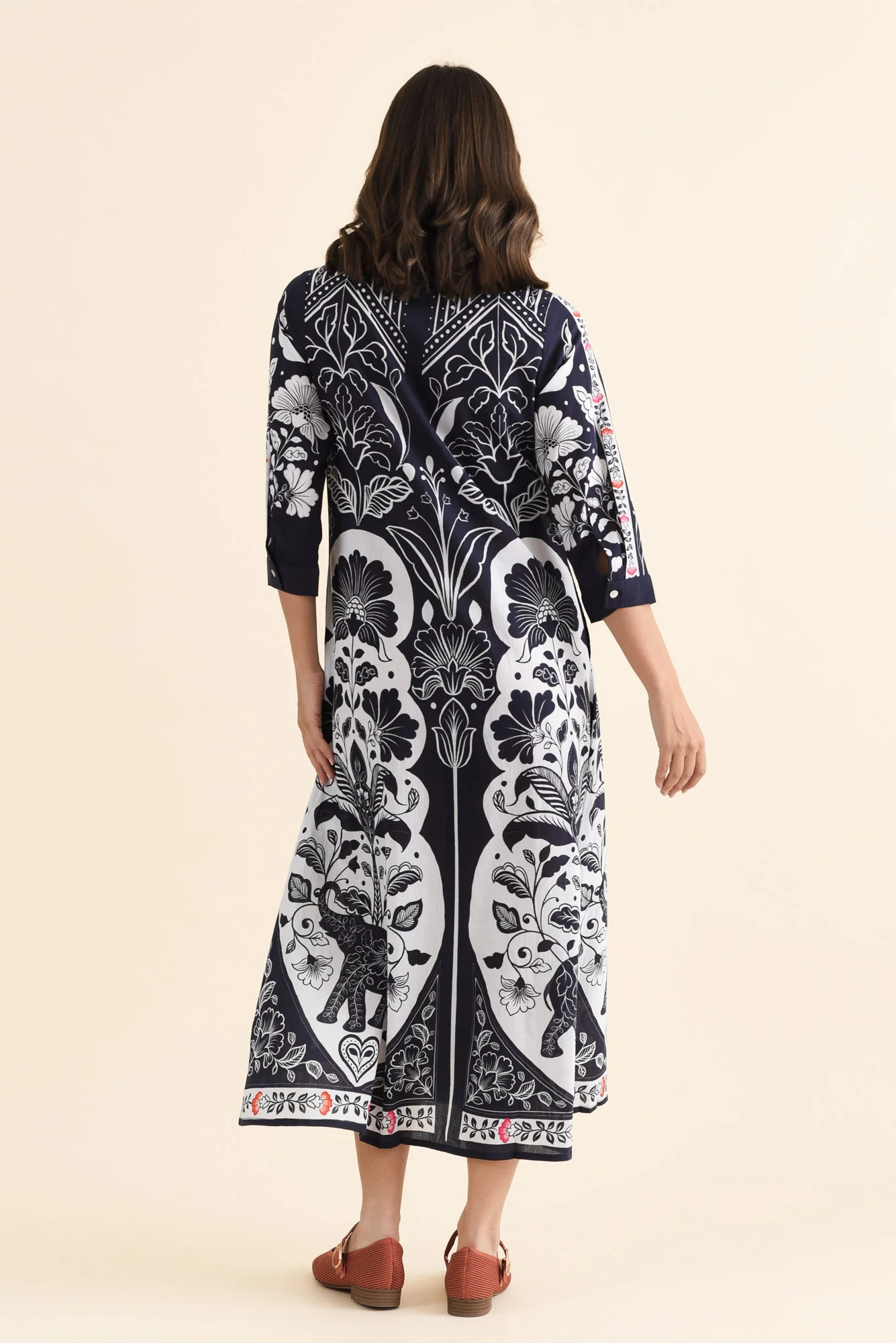 Melita Navy Motif Cotton Shirt Dress - Image 4